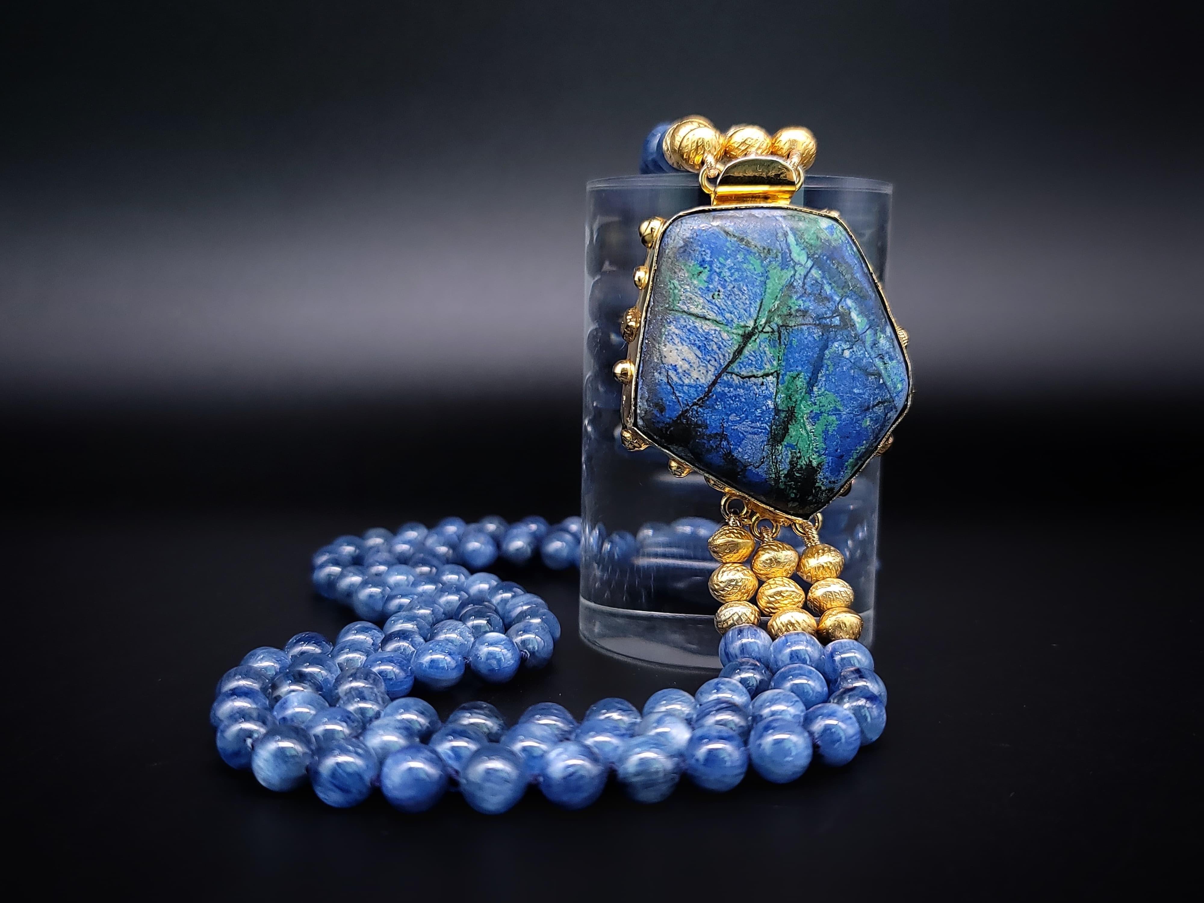 A.Jeschel Polished Kyanite beads necklace with a Chrysocolla clasp. For Sale 3