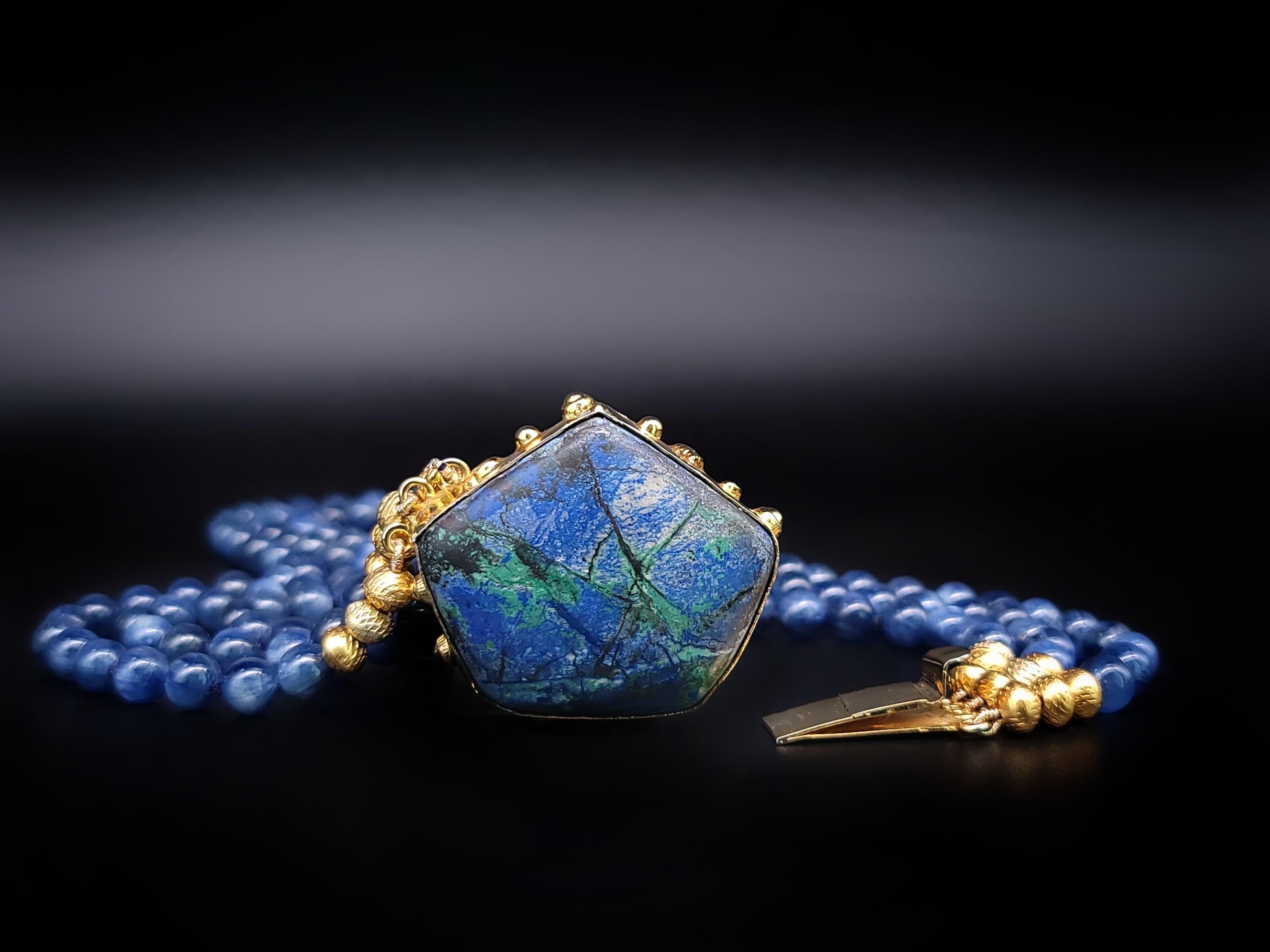 A.Jeschel Polished Kyanite beads necklace with a Chrysocolla clasp. For Sale 4