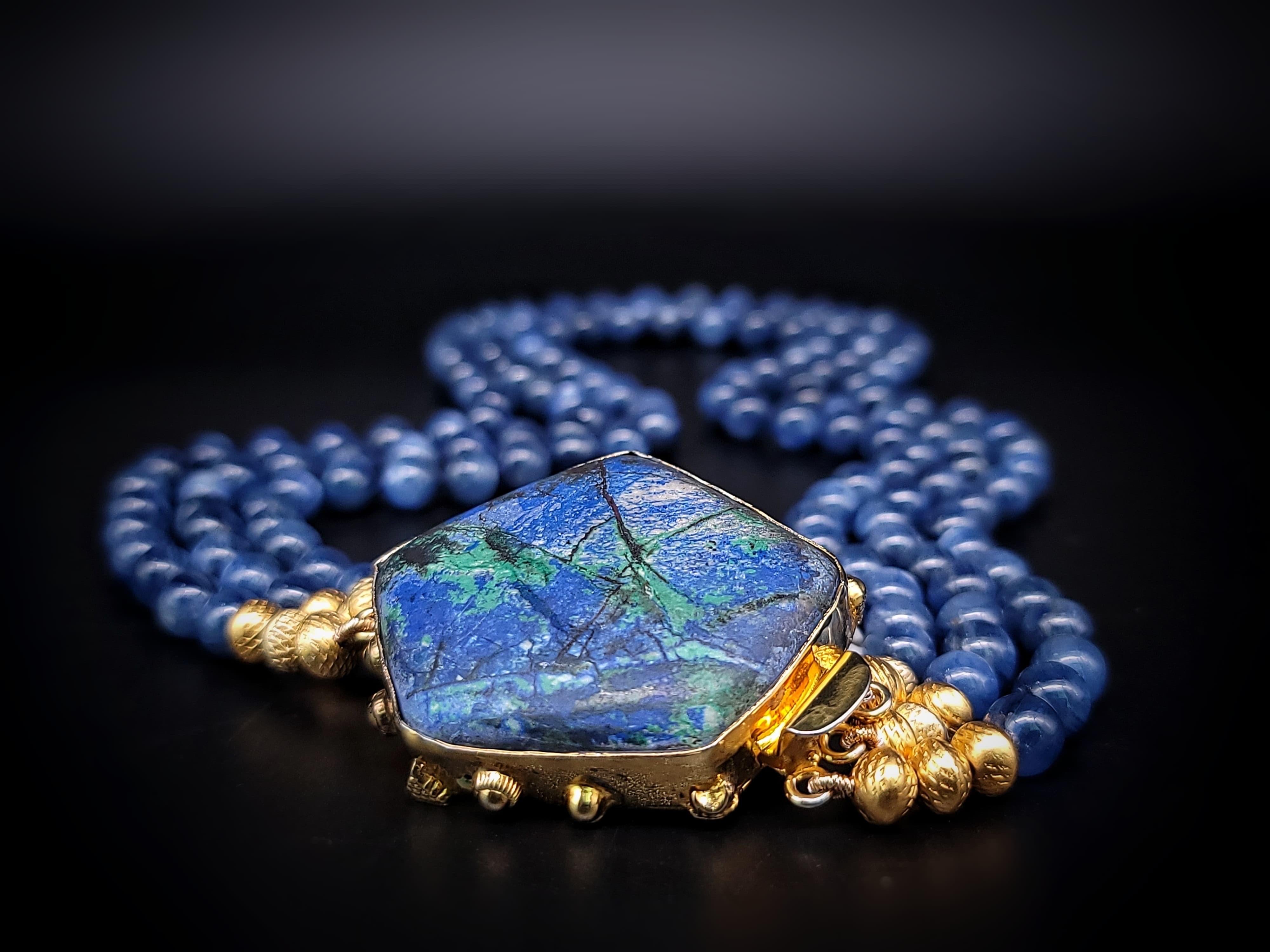 A.Jeschel Polished Kyanite beads necklace with a Chrysocolla clasp. For Sale 5