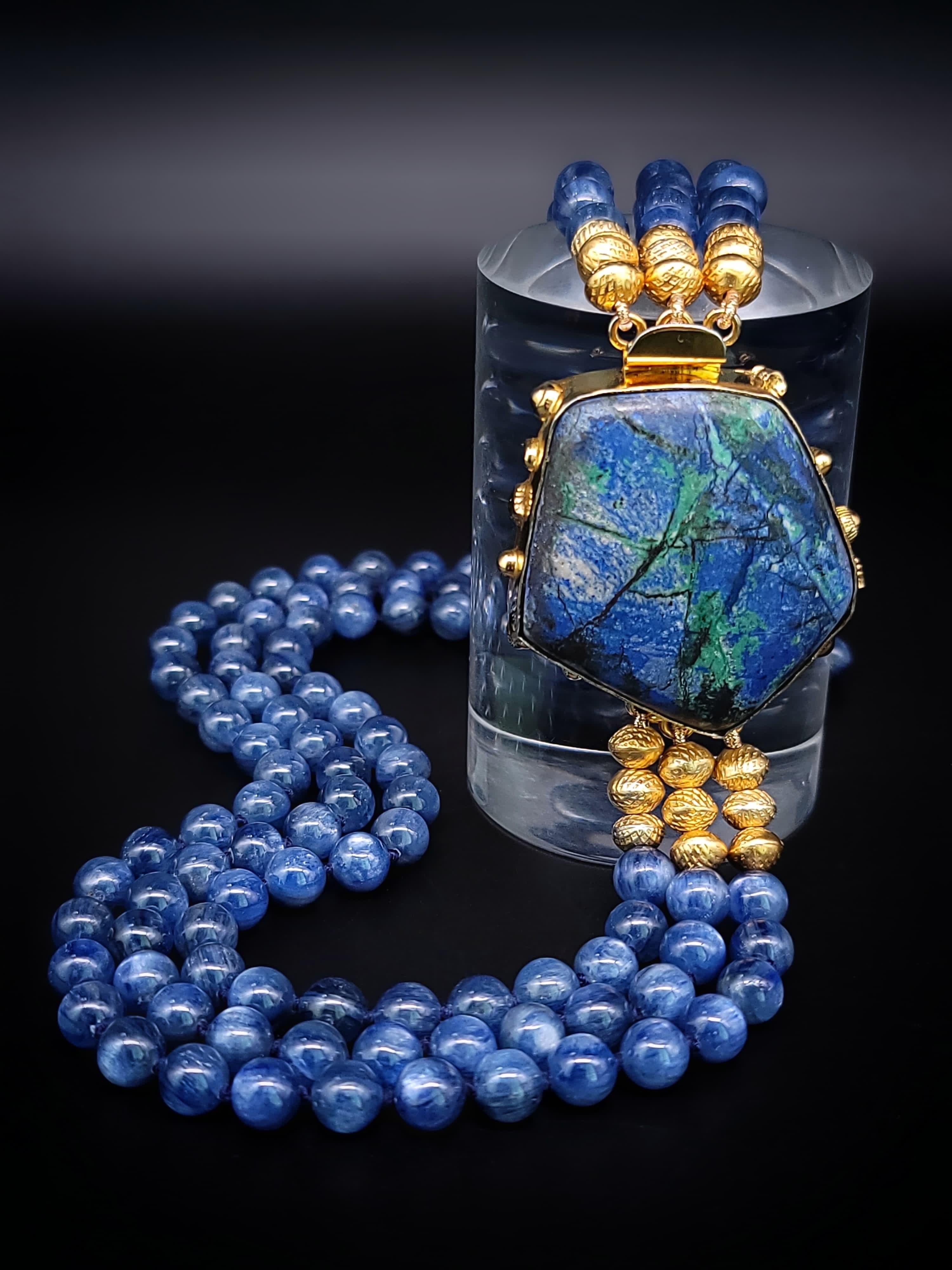 A.Jeschel Polished Kyanite beads necklace with a Chrysocolla clasp. For Sale 6