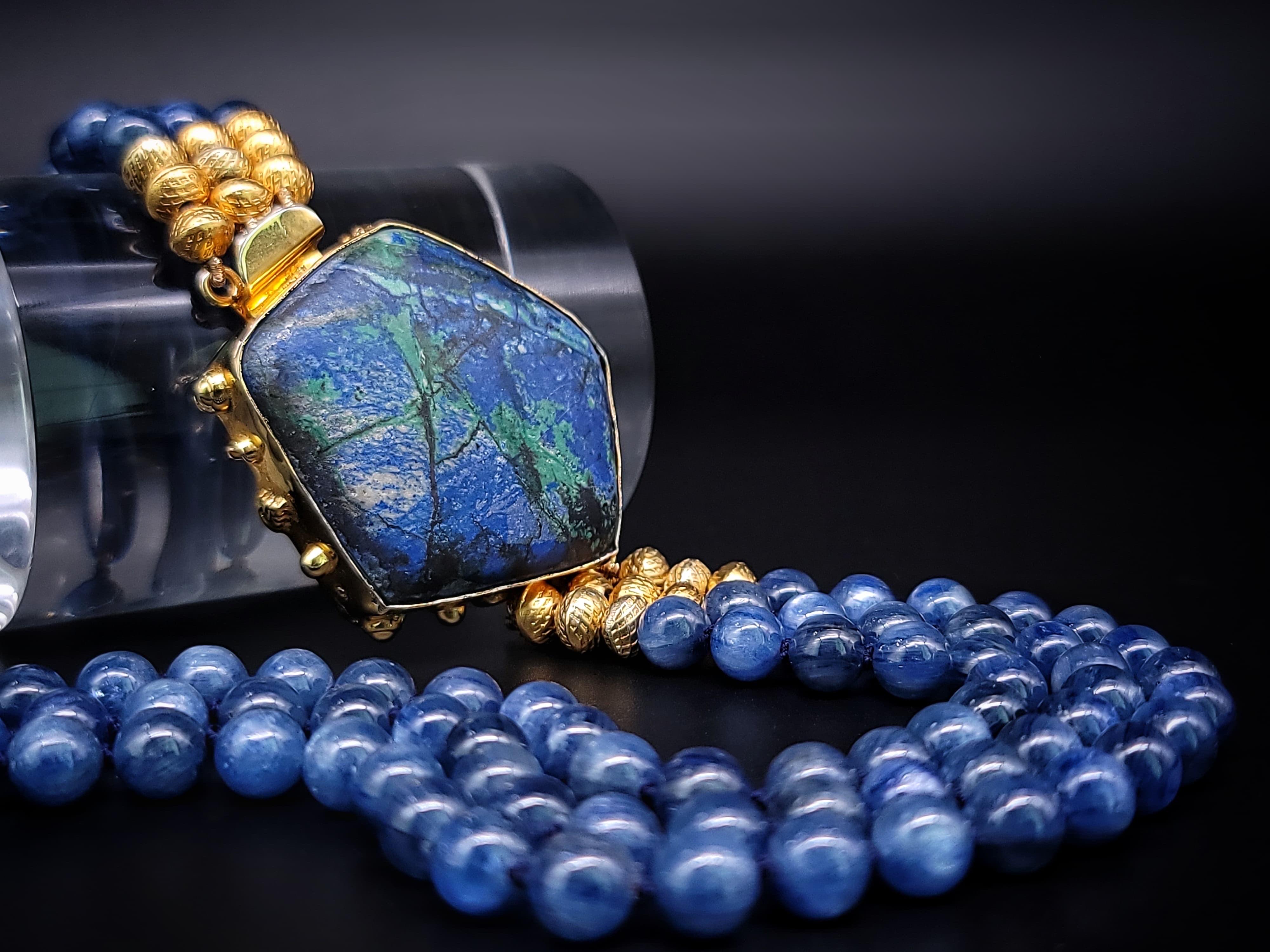 A.Jeschel Polished Kyanite beads necklace with a Chrysocolla clasp. For Sale 10