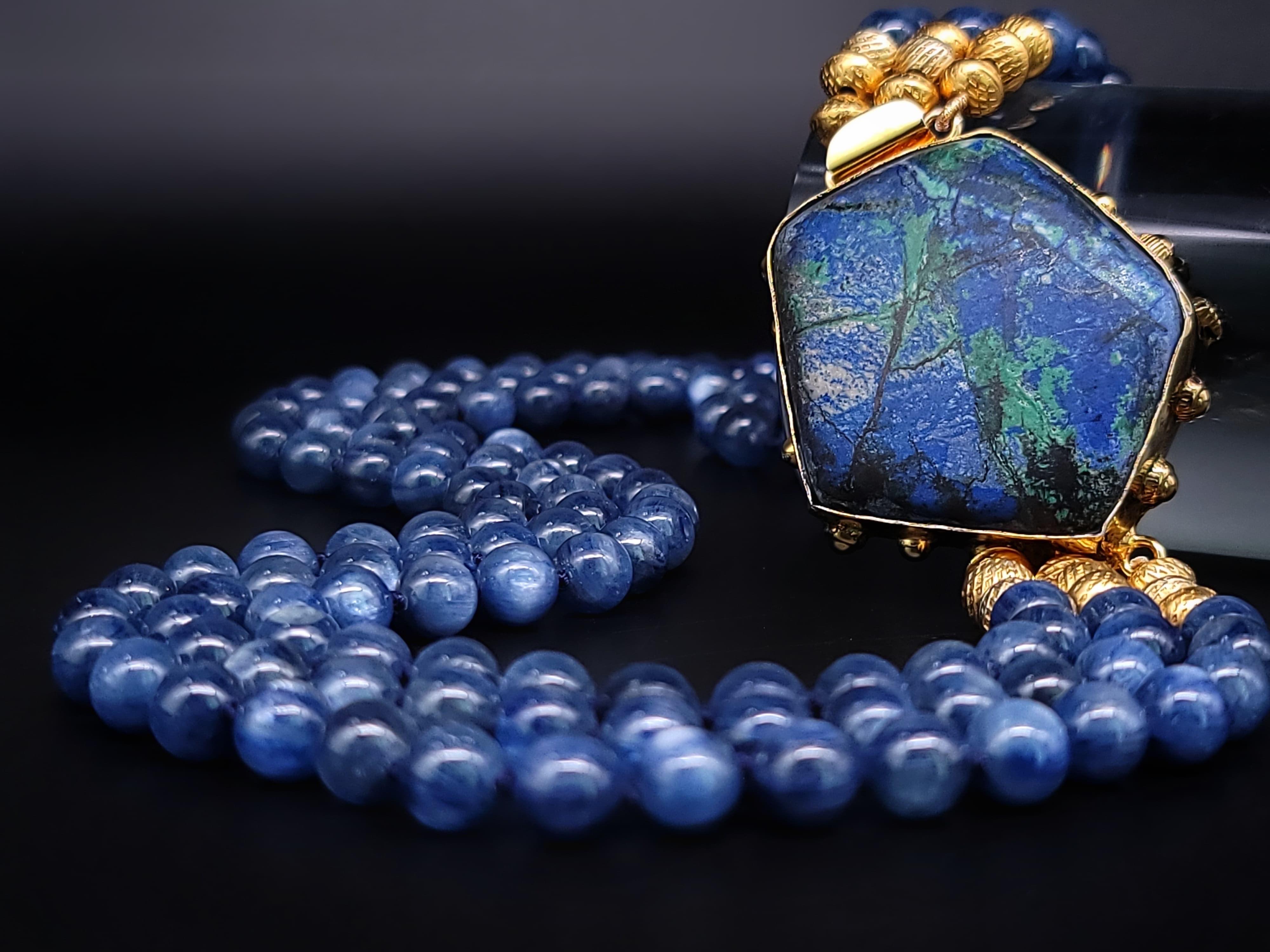 A.Jeschel Polished Kyanite beads necklace with a Chrysocolla clasp. For Sale 11
