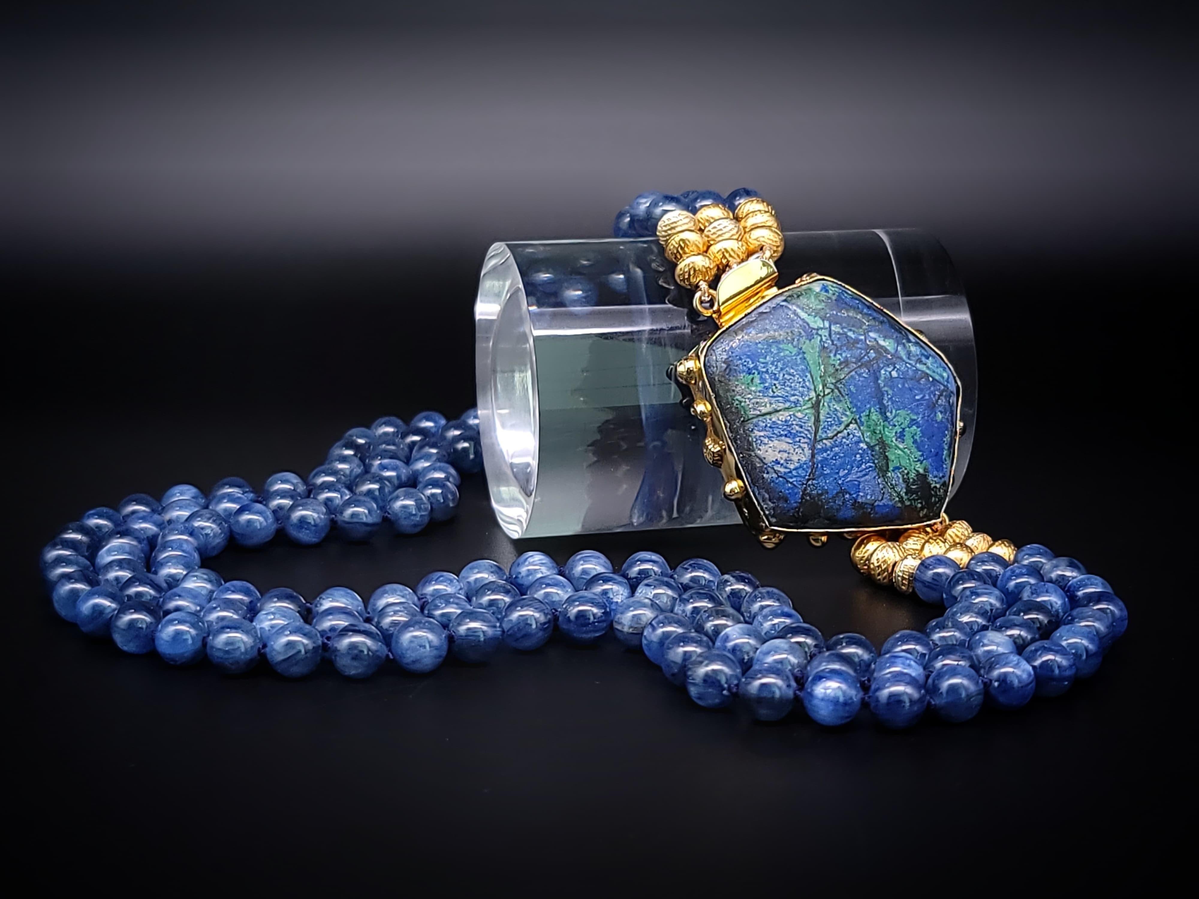 A.Jeschel Polished Kyanite beads necklace with a Chrysocolla clasp. For Sale 12