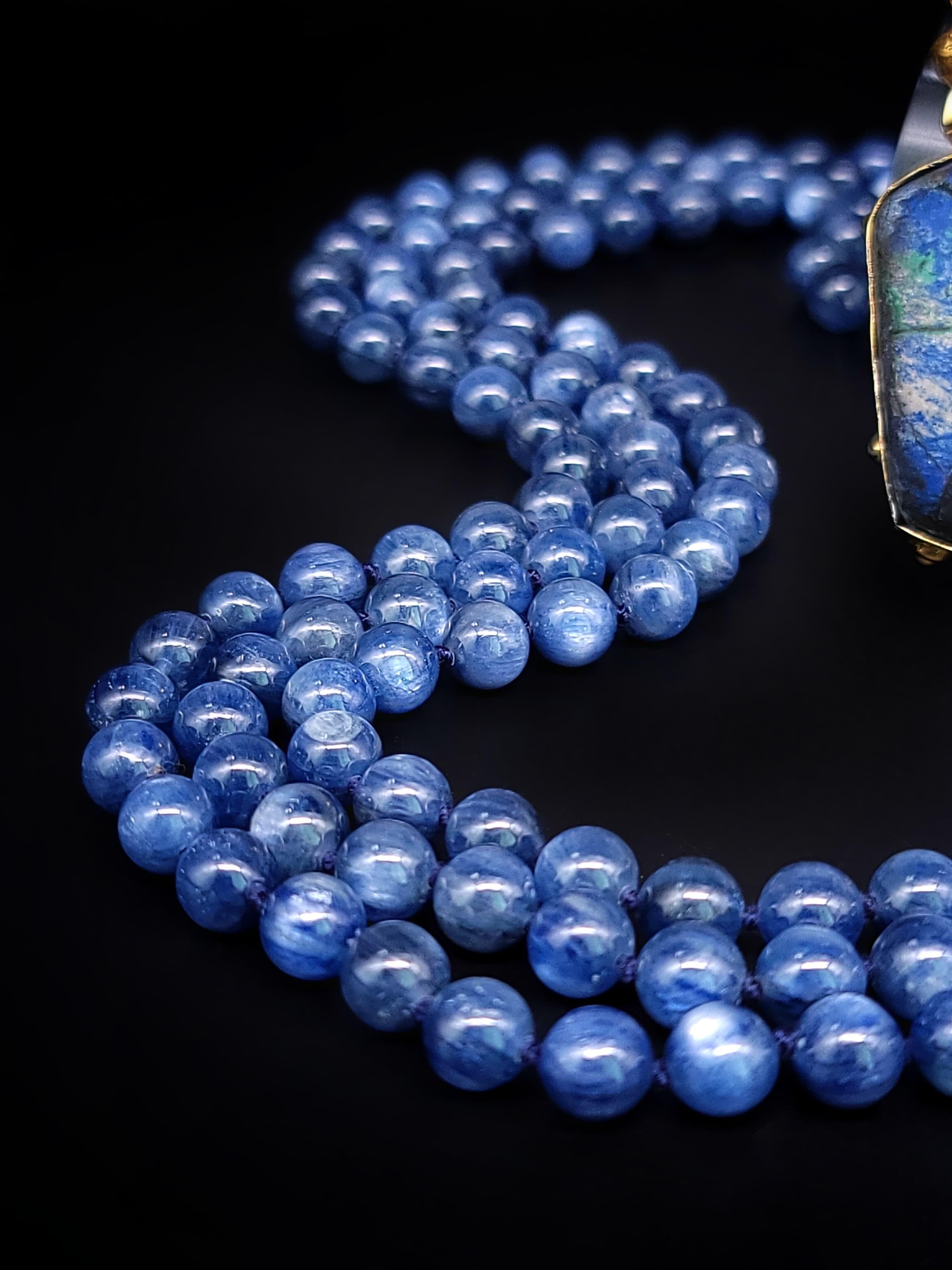 A.Jeschel Polished Kyanite beads necklace with a Chrysocolla clasp. For Sale 13