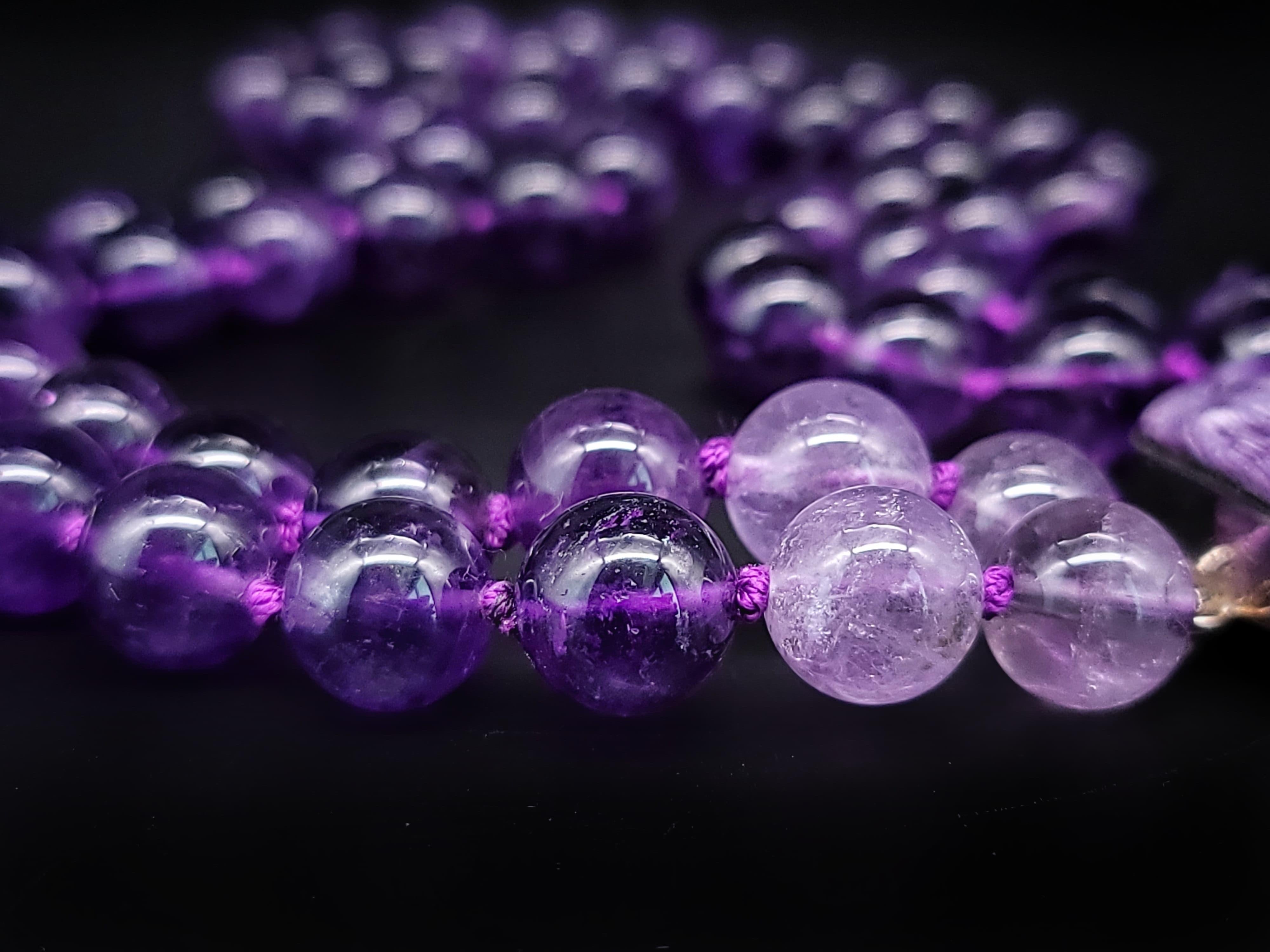 A.Jeschel 2 Strand Amethyst Necklace with a Spectacular Charoite Clasp. For Sale 4