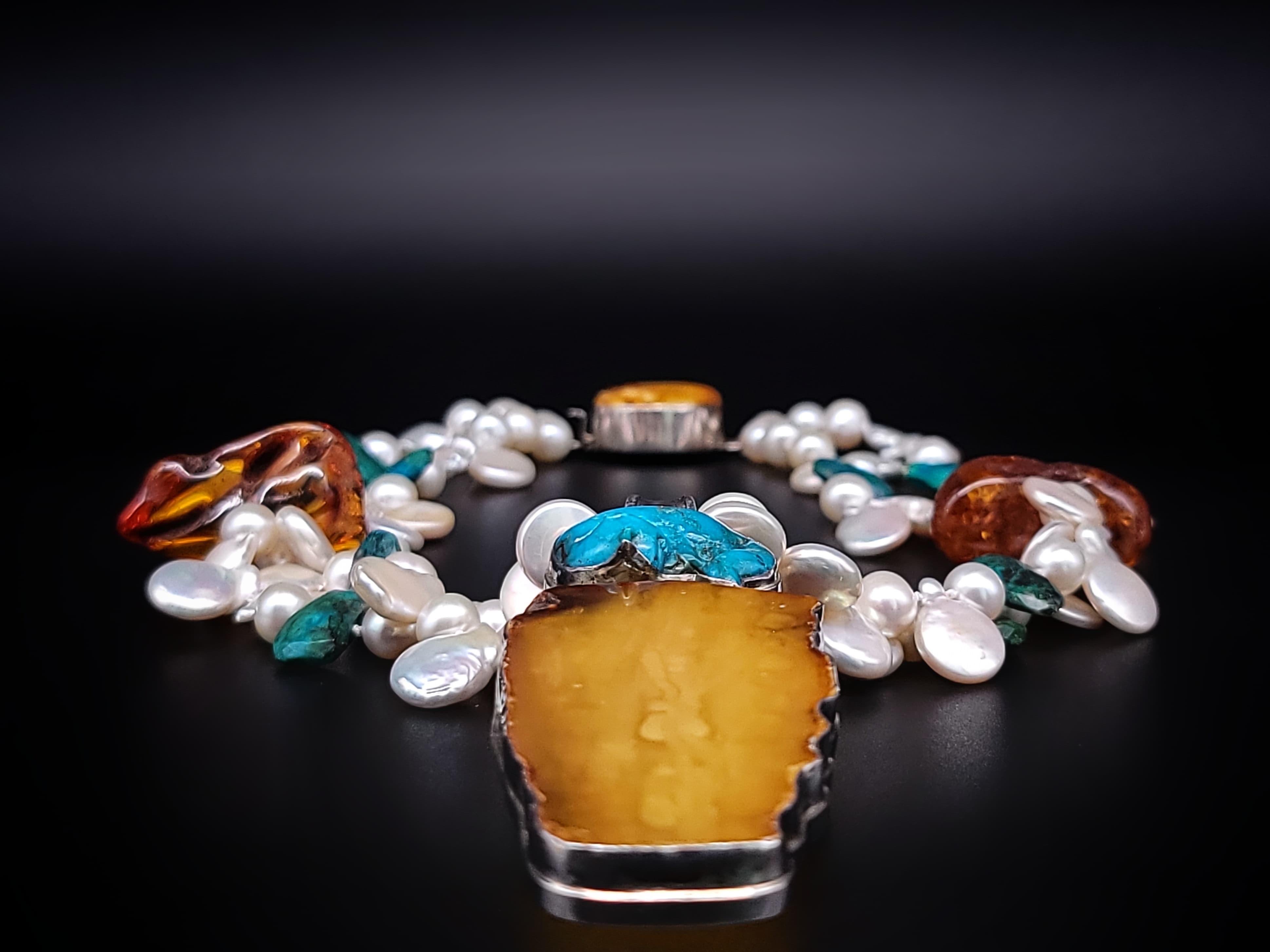 A.Jeschel Pearl necklace with spectacular Amber pendant. In New Condition For Sale In Miami, FL