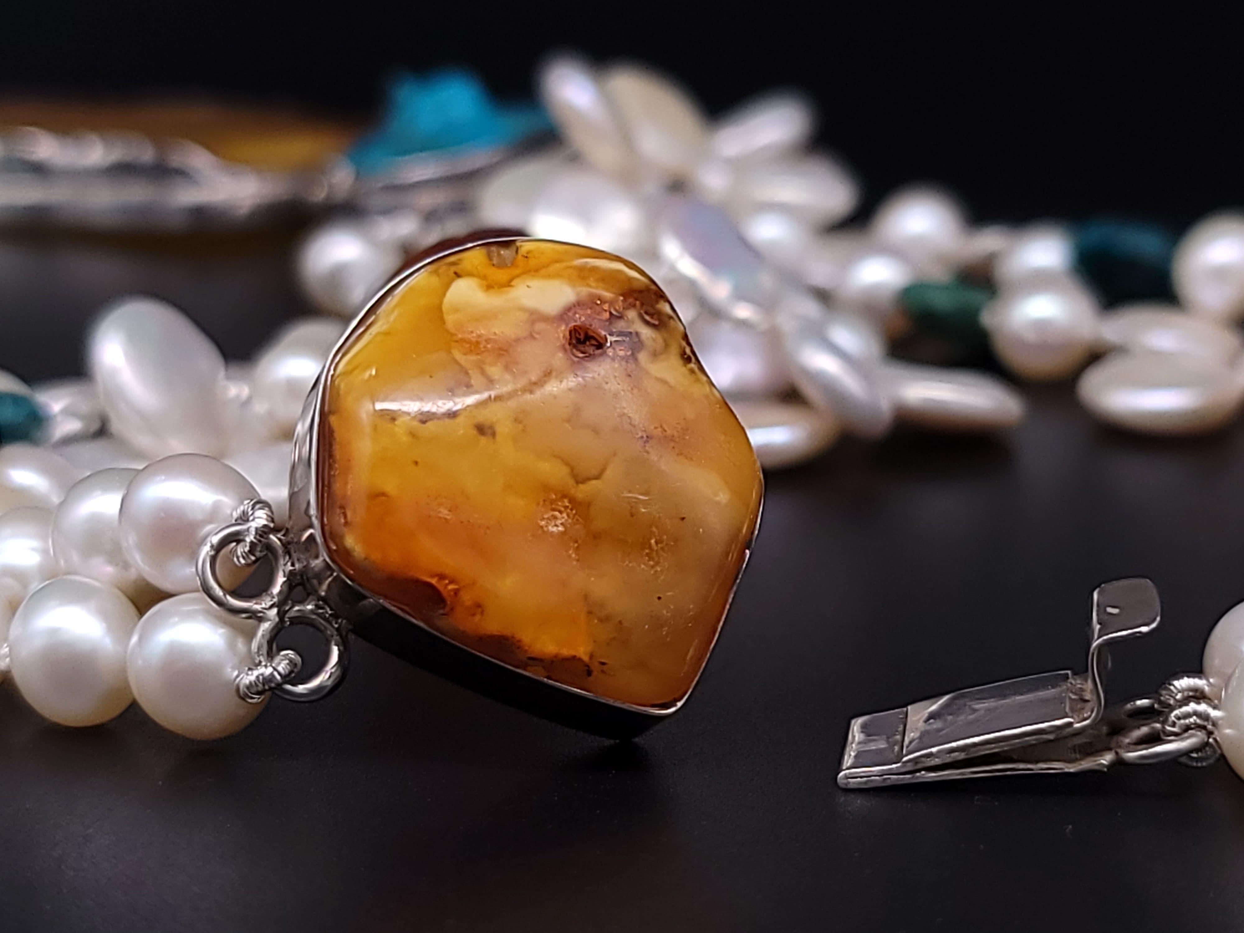 A.Jeschel Pearl necklace with spectacular Amber pendant. For Sale 2
