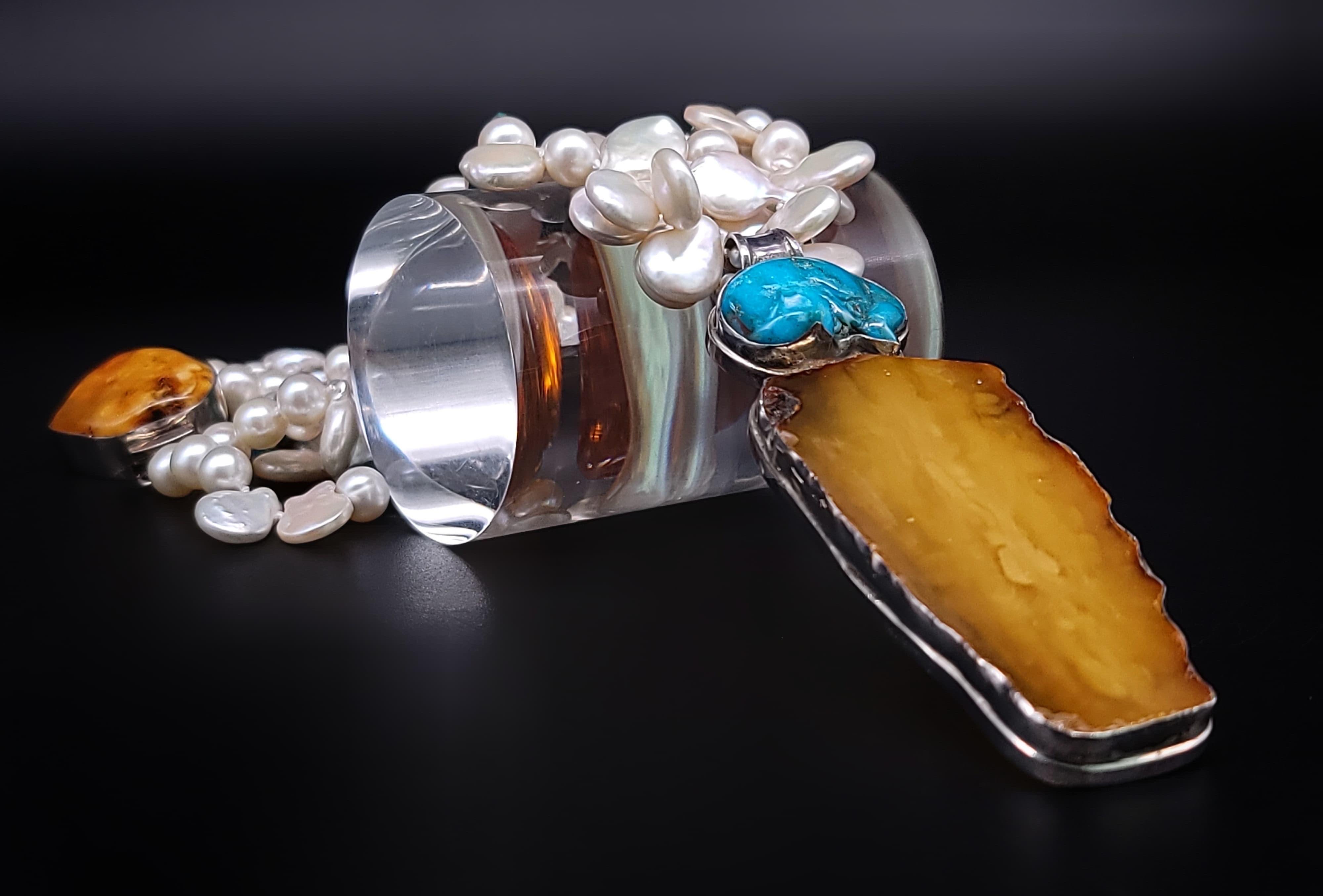 A.Jeschel Pearl necklace with spectacular Amber pendant. For Sale 4