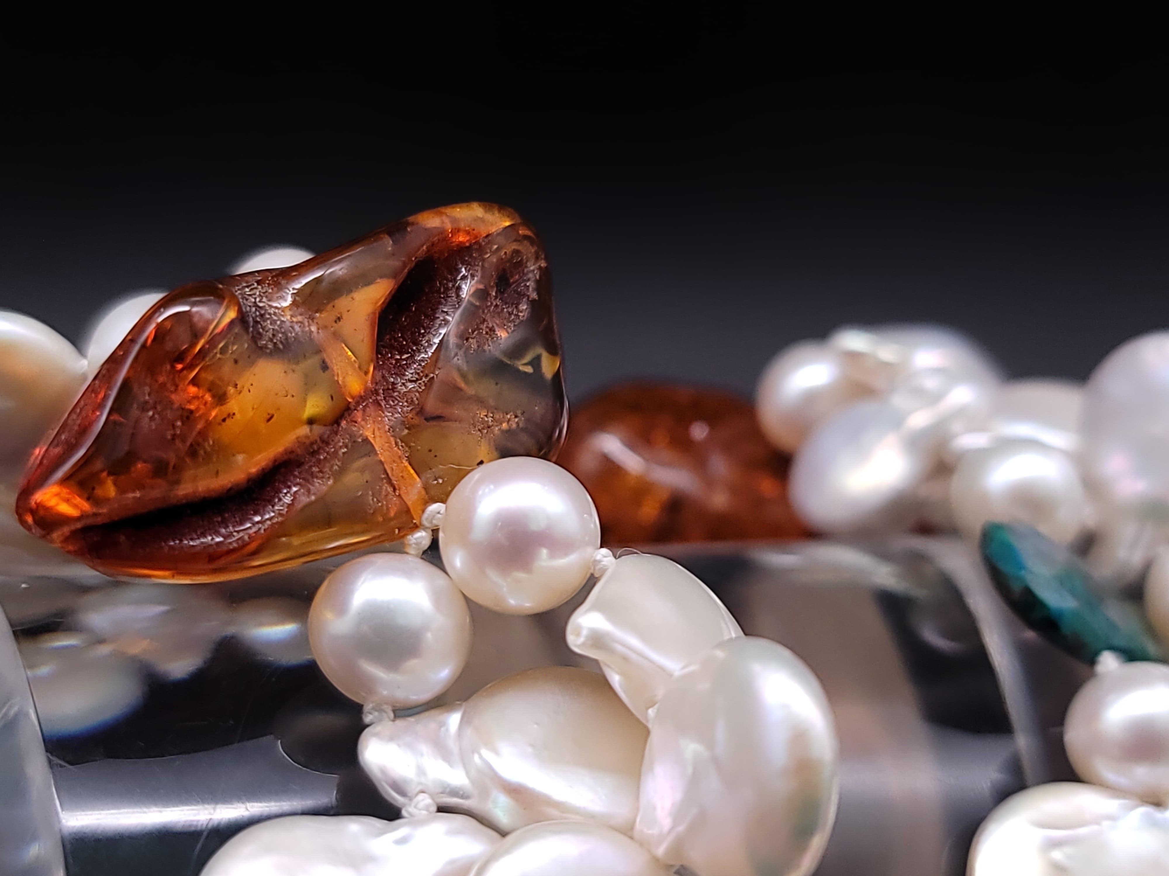 A.Jeschel Pearl necklace with spectacular Amber pendant. For Sale 5