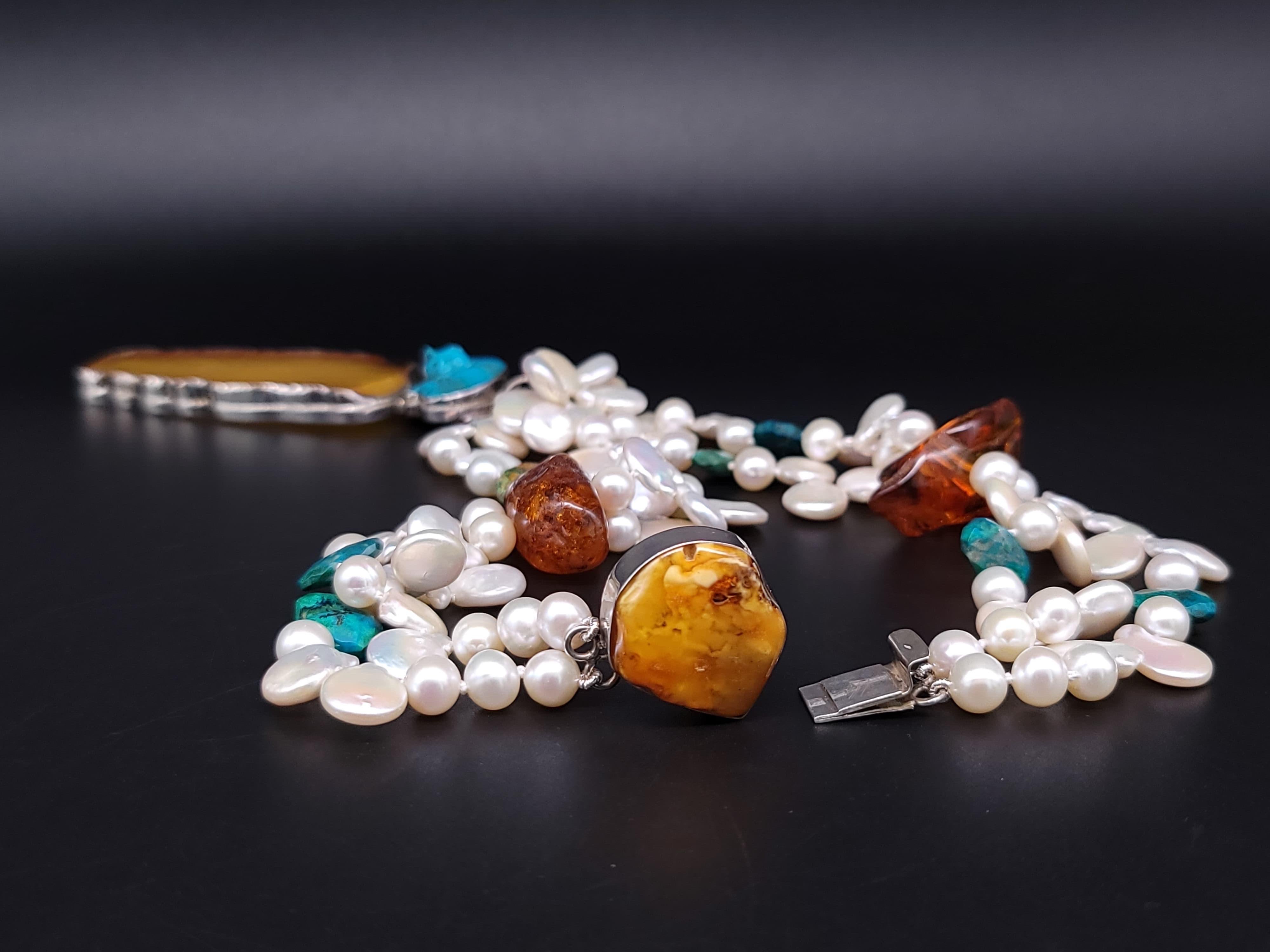 A.Jeschel Pearl necklace with spectacular Amber pendant. For Sale 6