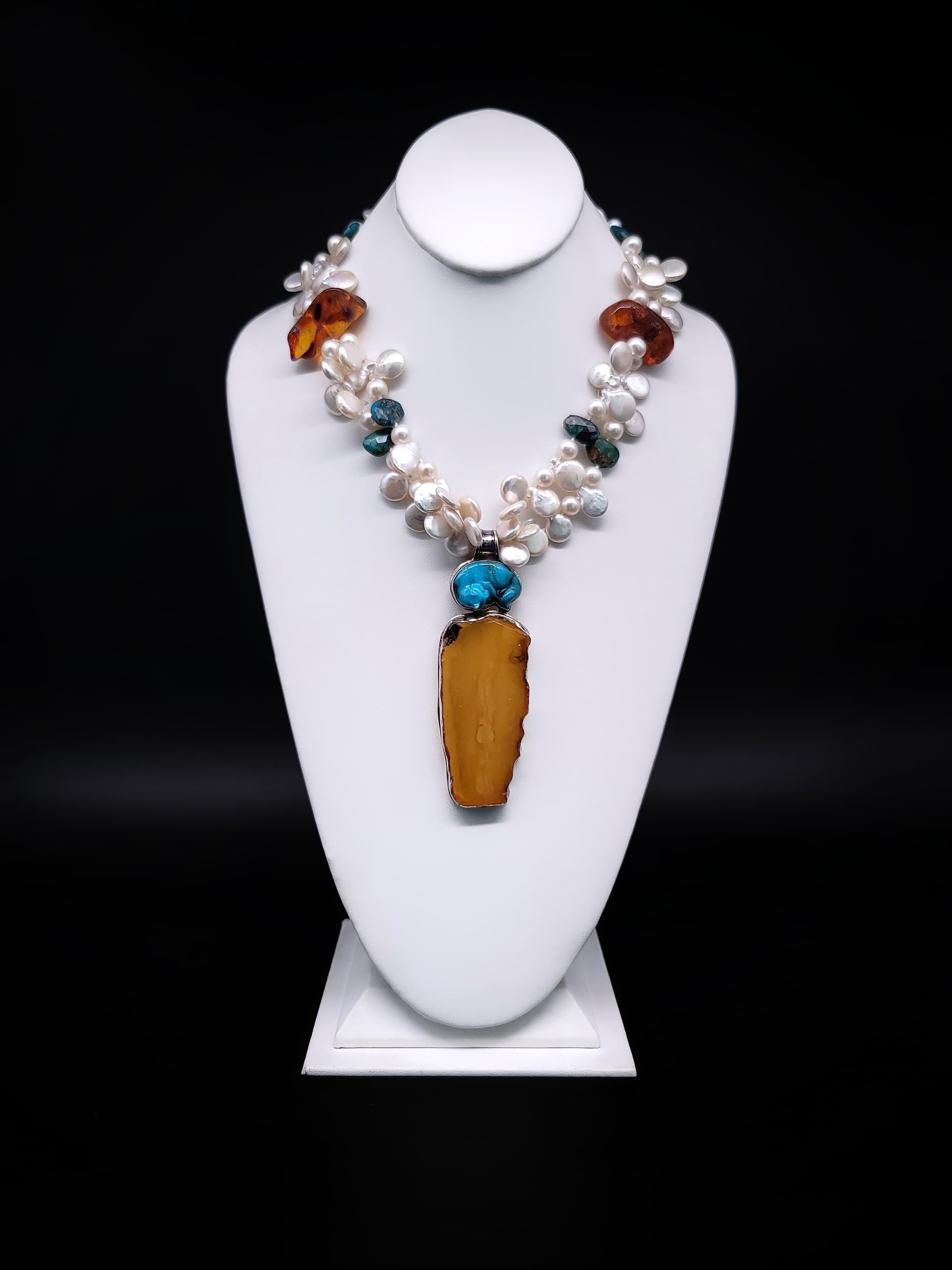 A.Jeschel Pearl necklace with spectacular Amber pendant. For Sale 8