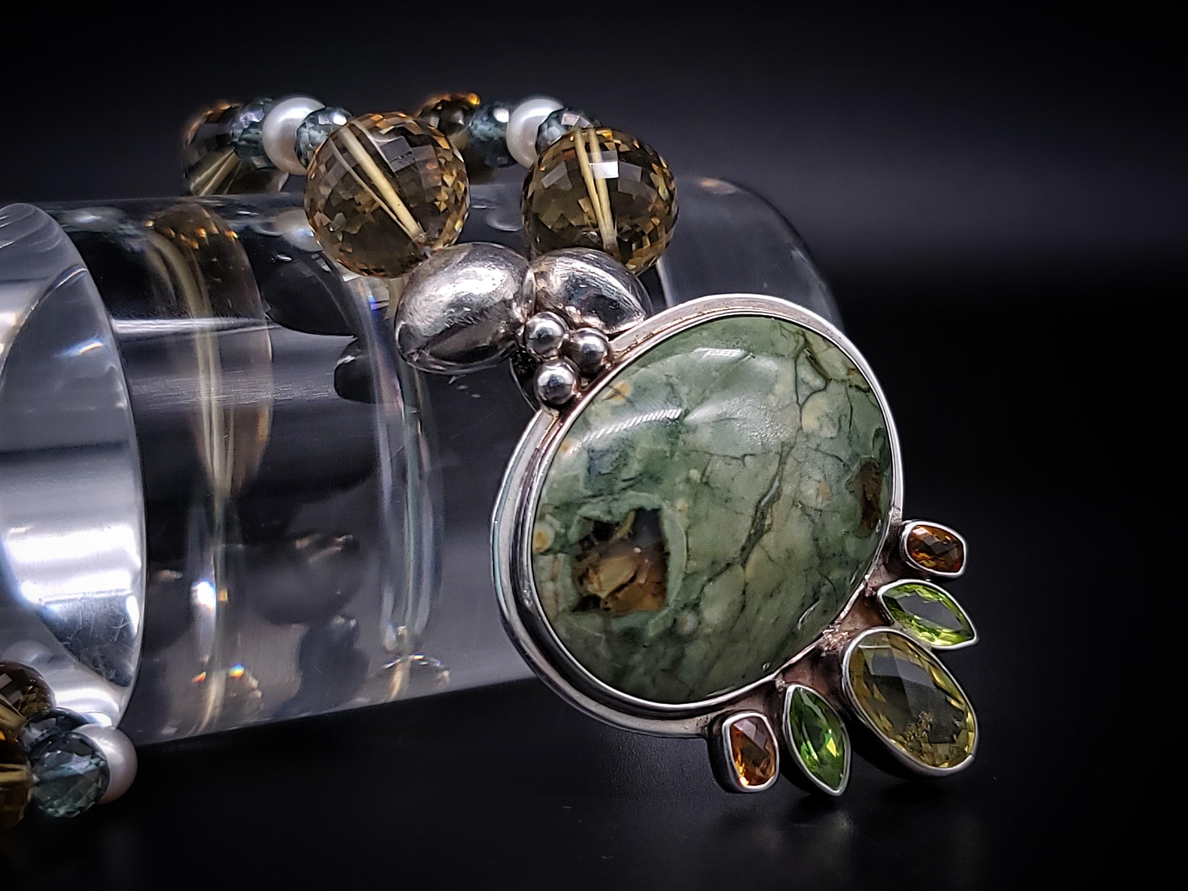 A.Jeschel Fine Freswater Pearl, Quartz Necklace with Precious Jasper Pendant For Sale 6