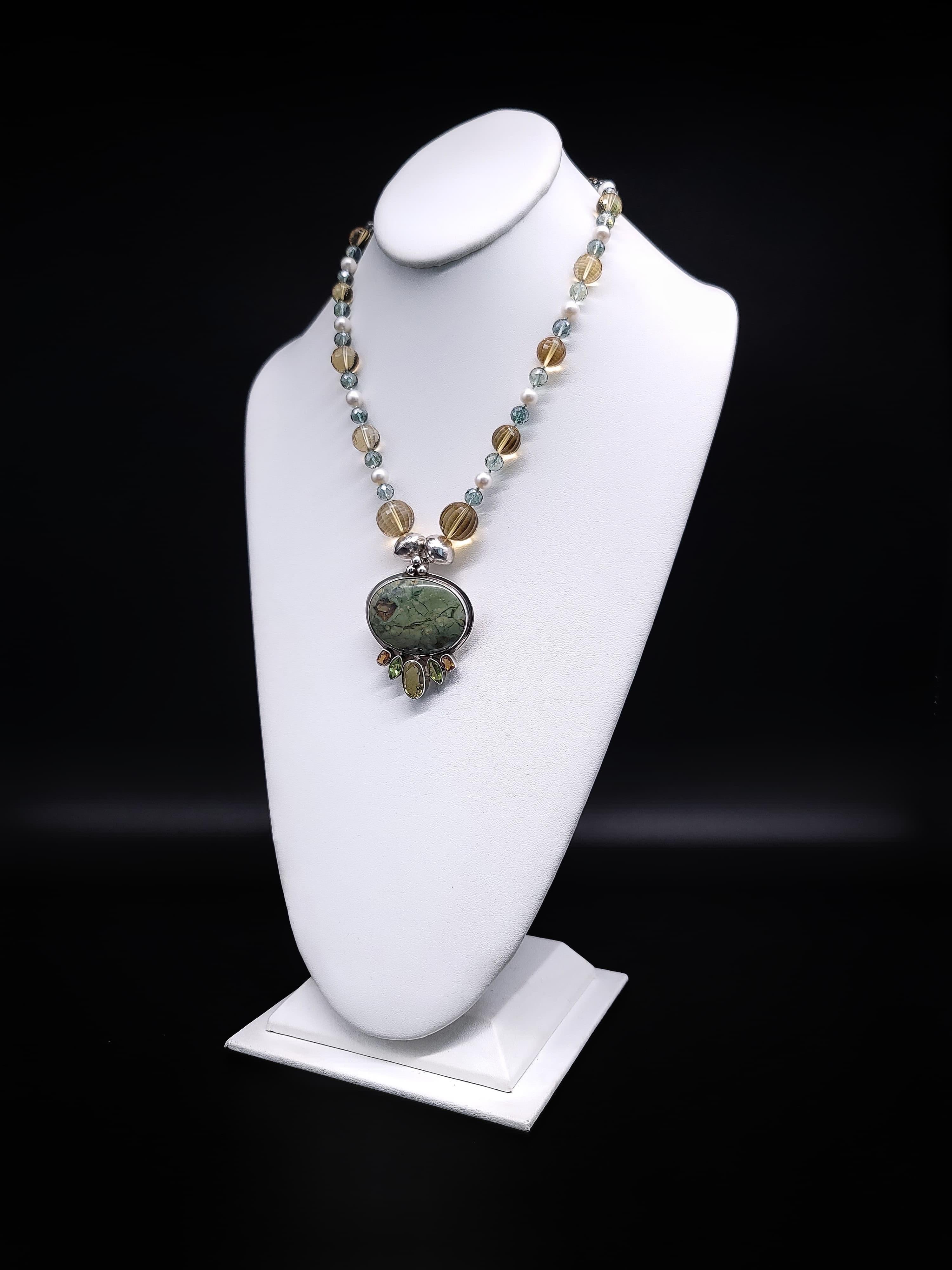 A.Jeschel Fine Freswater Pearl, Quartz Necklace with Precious Jasper Pendant For Sale 14