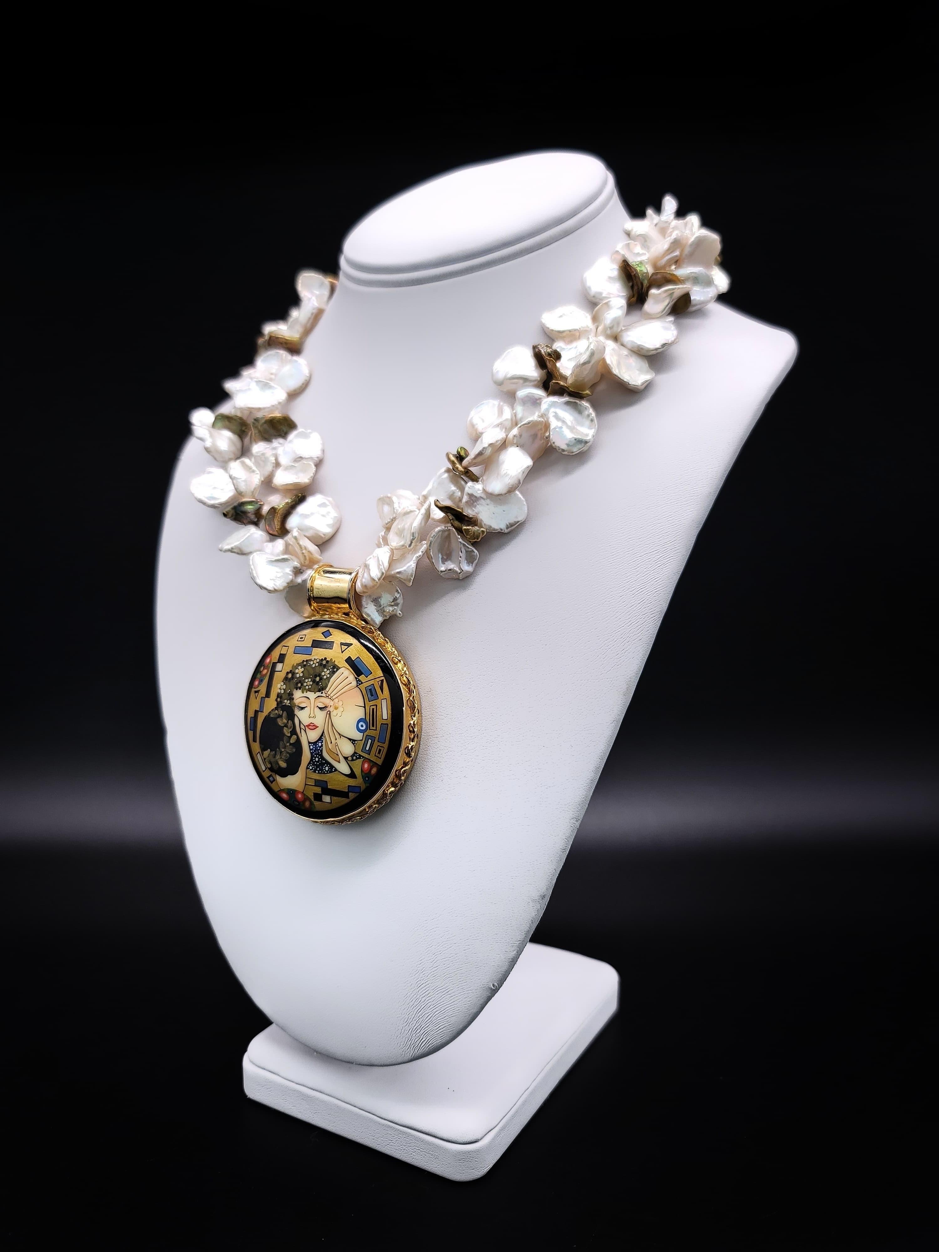 A.Jeschel Iconic Gold and Keshi Pearl Necklace with Art Deco Pendant. 9
