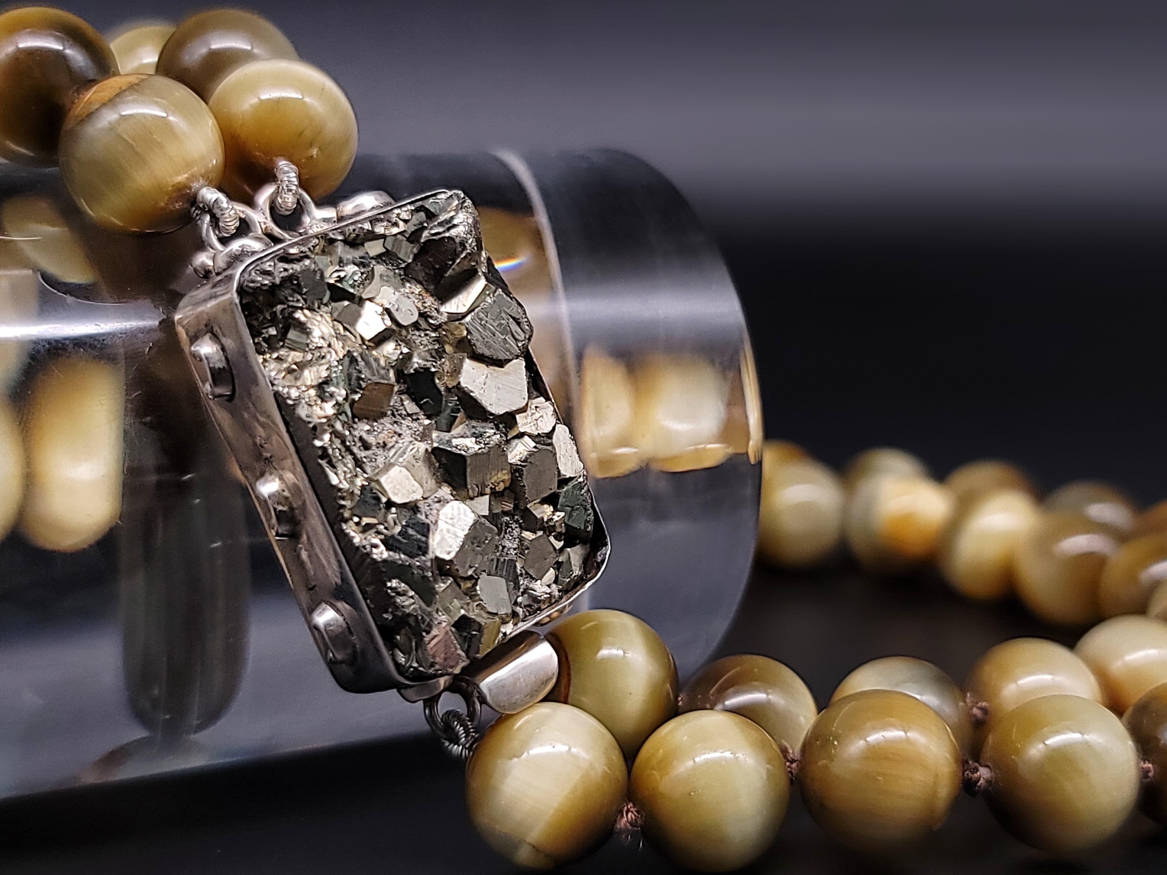 A.Jeschel Honey Tiger’s eye necklace combined with Pyrite clasp. In New Condition For Sale In Miami, FL