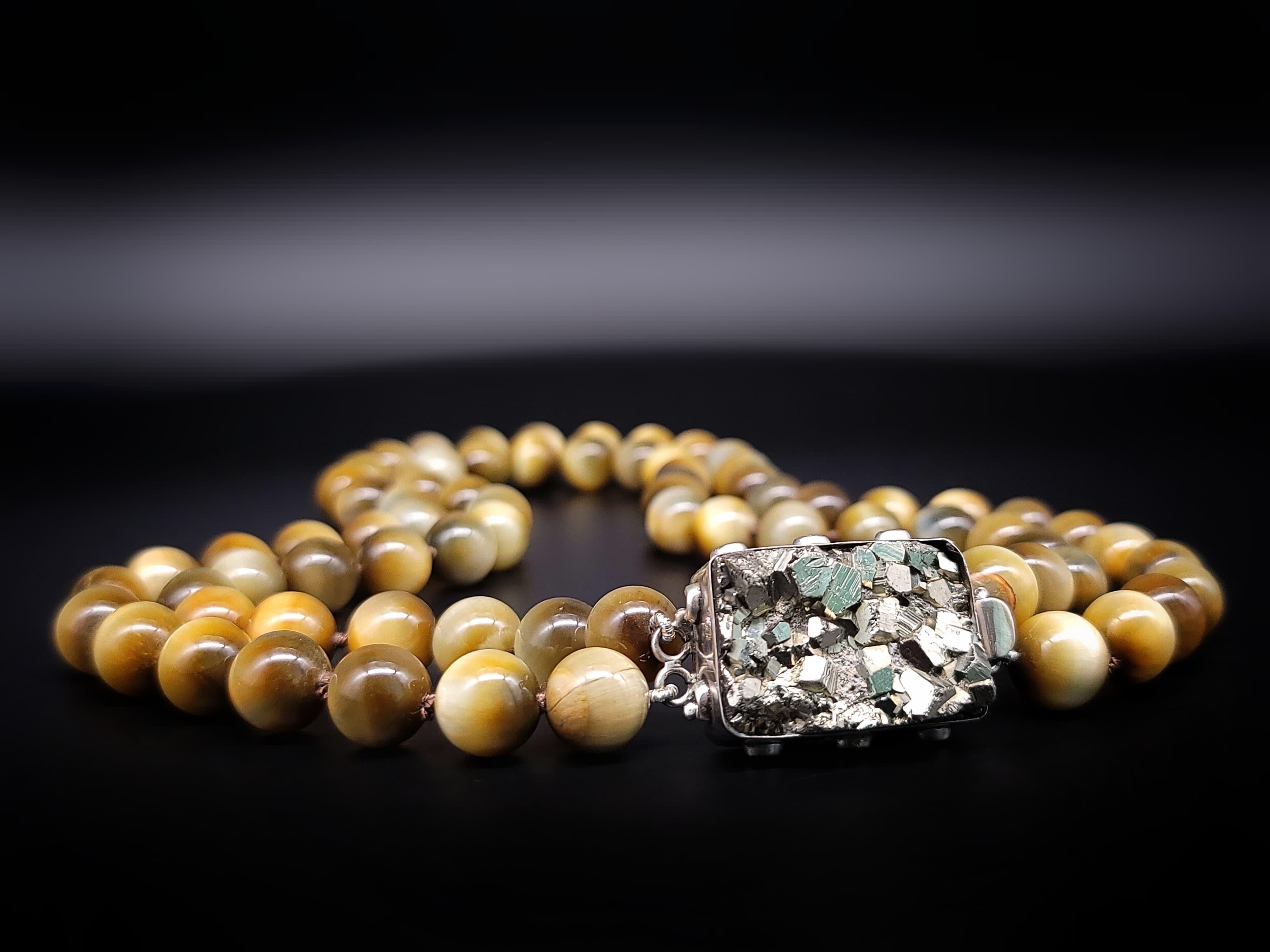 A.Jeschel Honey Tiger’s eye necklace combined with Pyrite clasp. For Sale 2