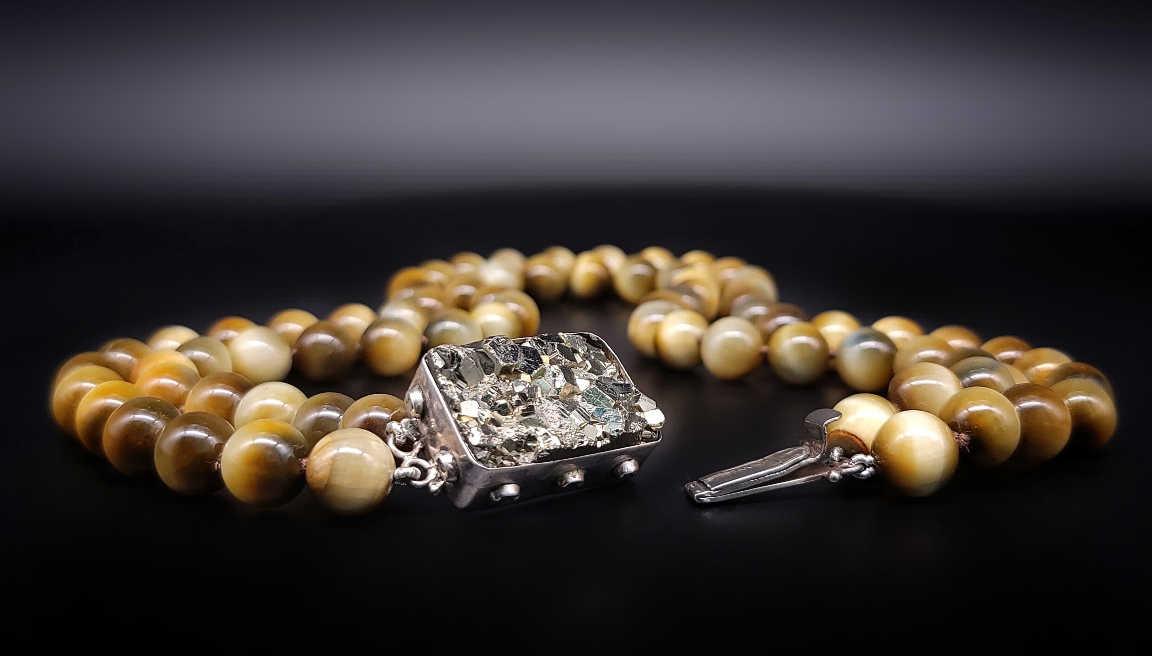 A.Jeschel Honey Tiger’s eye necklace combined with Pyrite clasp. For Sale 5
