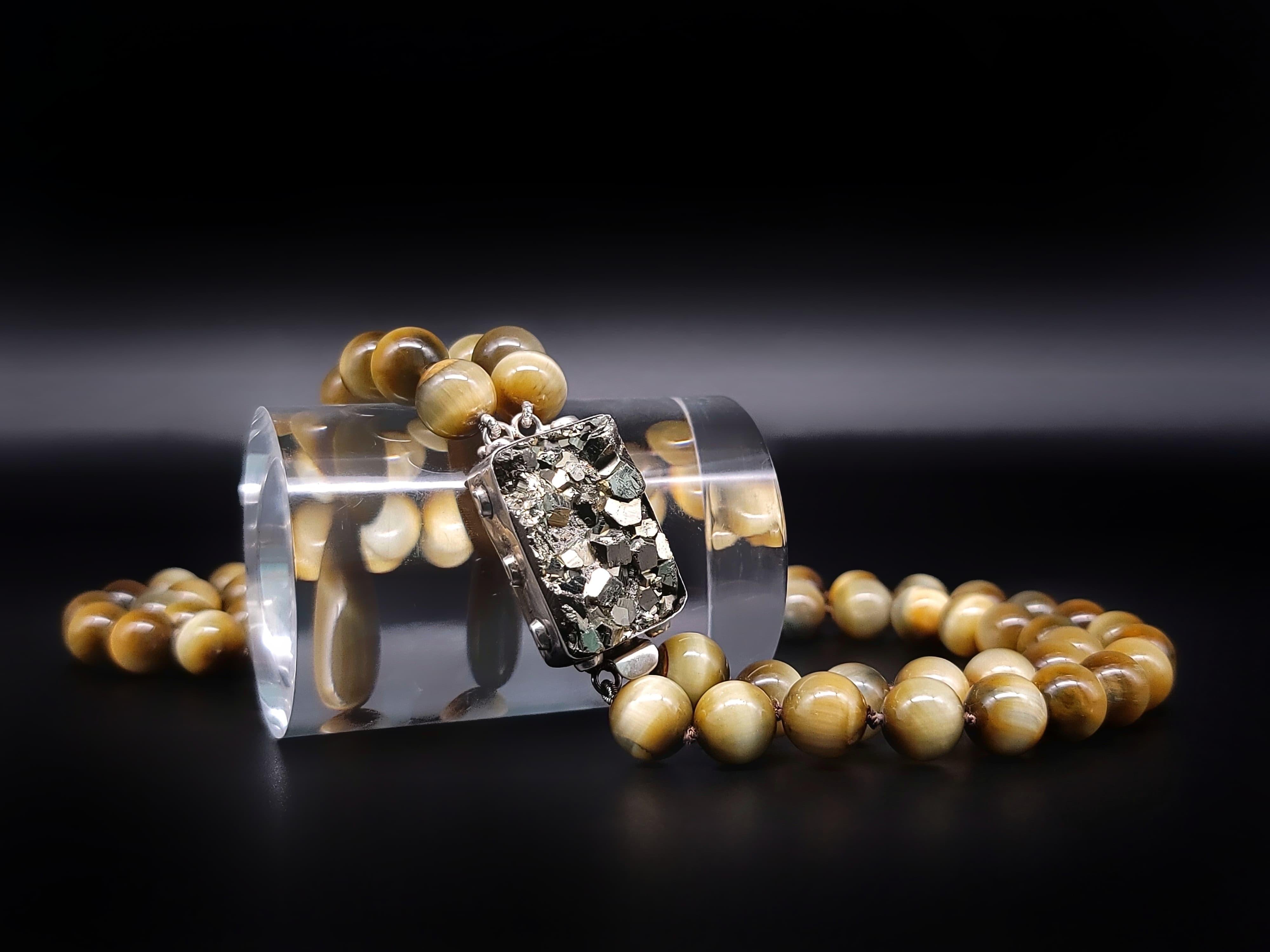 A.Jeschel Honey Tiger’s eye necklace combined with Pyrite clasp. For Sale 6