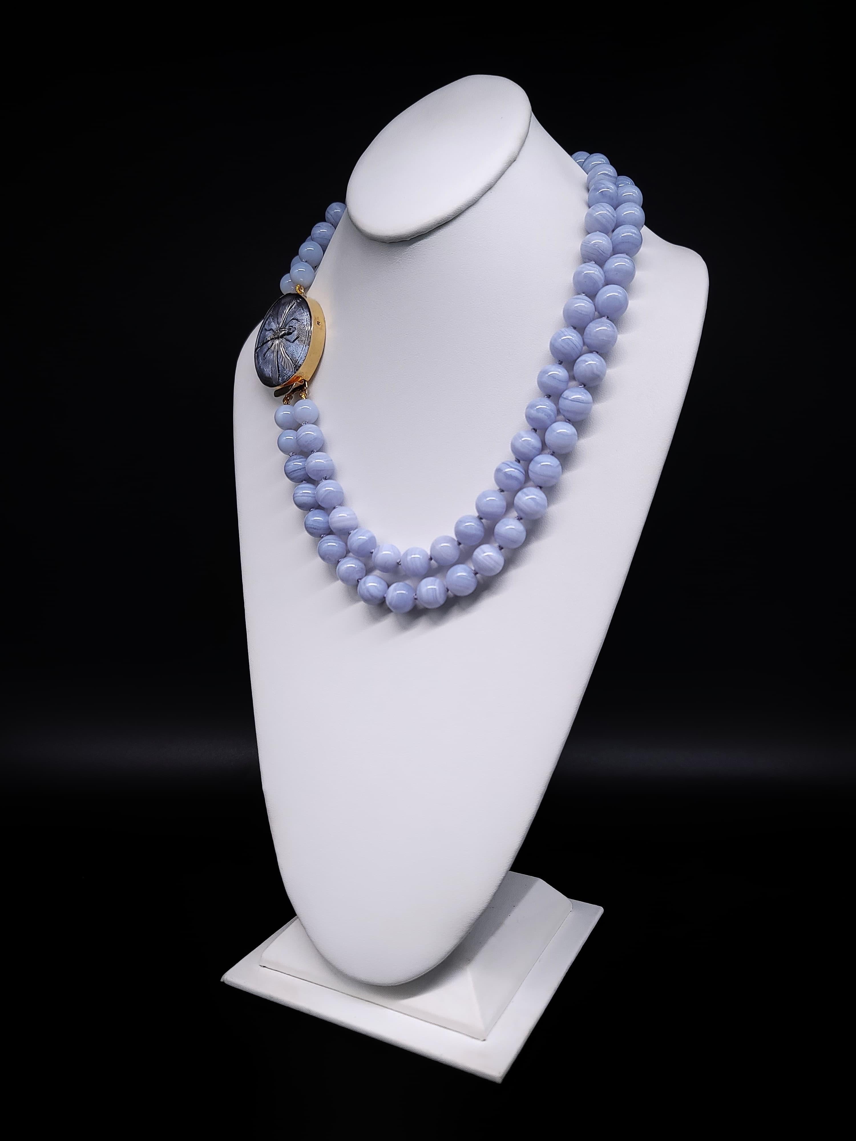 A.Jeschel Powerful Natural Blue Lace Agate necklace with a siganture clasp. For Sale 4