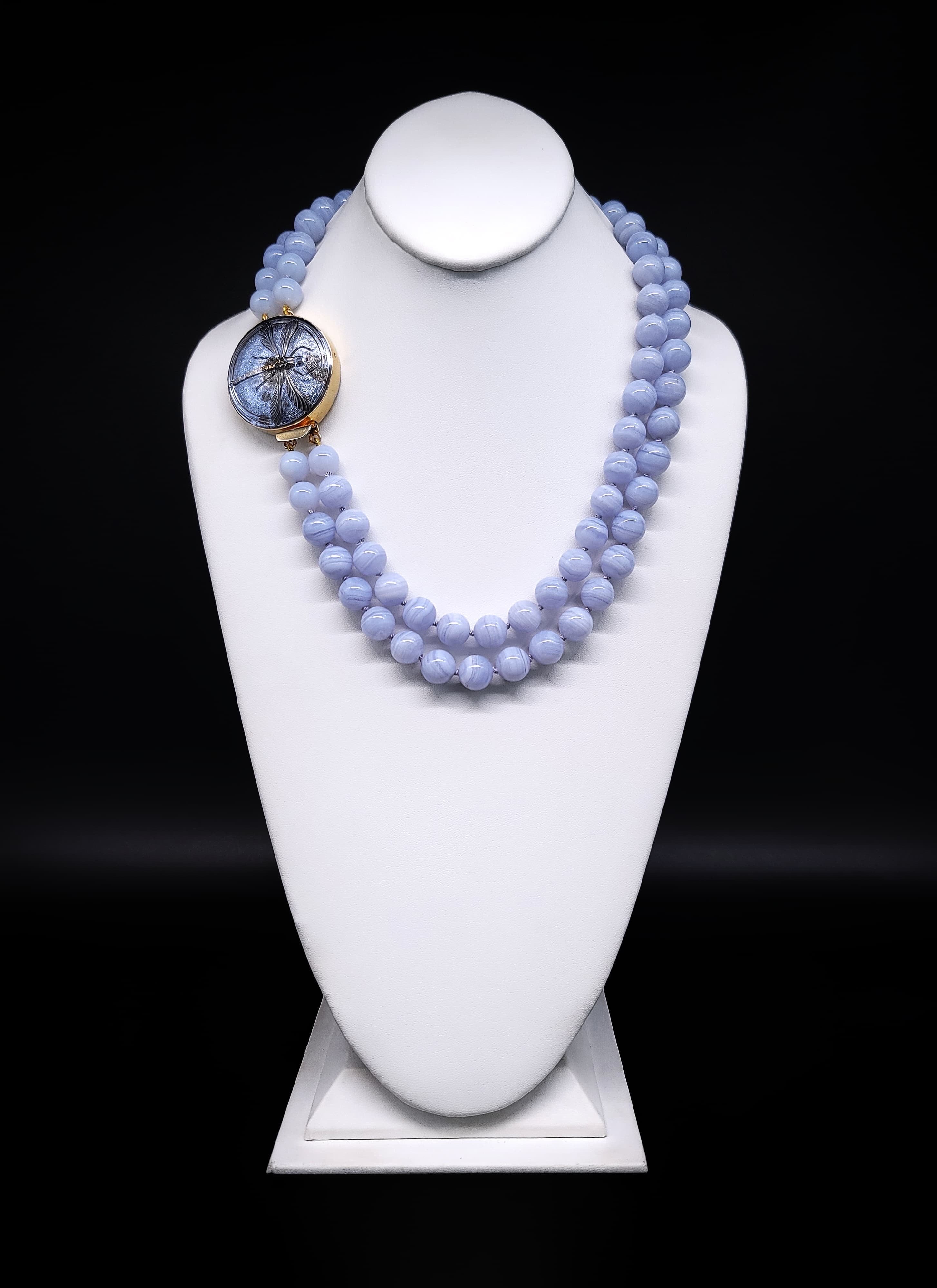 A.Jeschel Powerful Natural Blue Lace Agate necklace with a siganture clasp. For Sale
