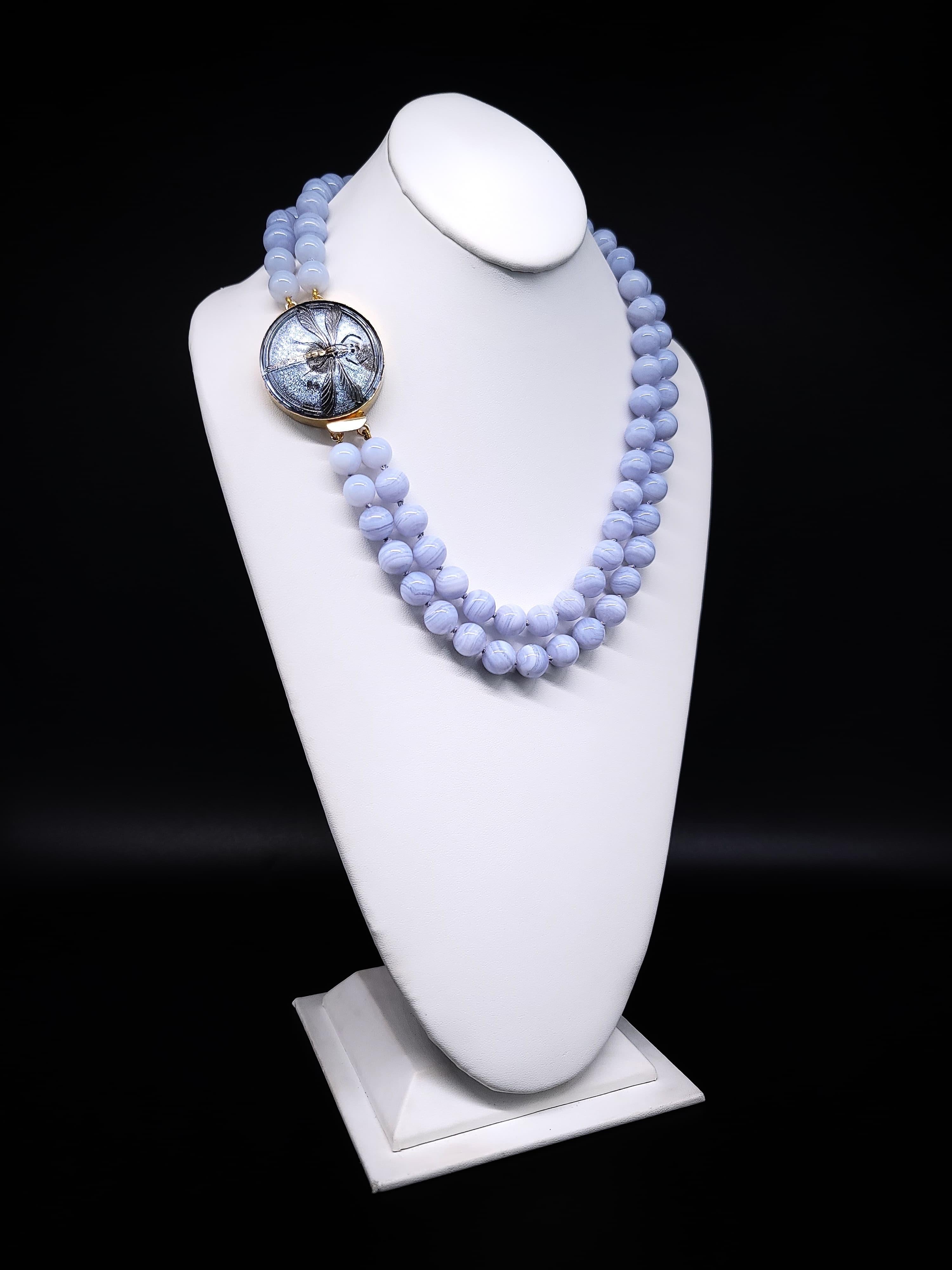 A.Jeschel Powerful Natural Blue Lace Agate necklace with a siganture clasp. For Sale 5