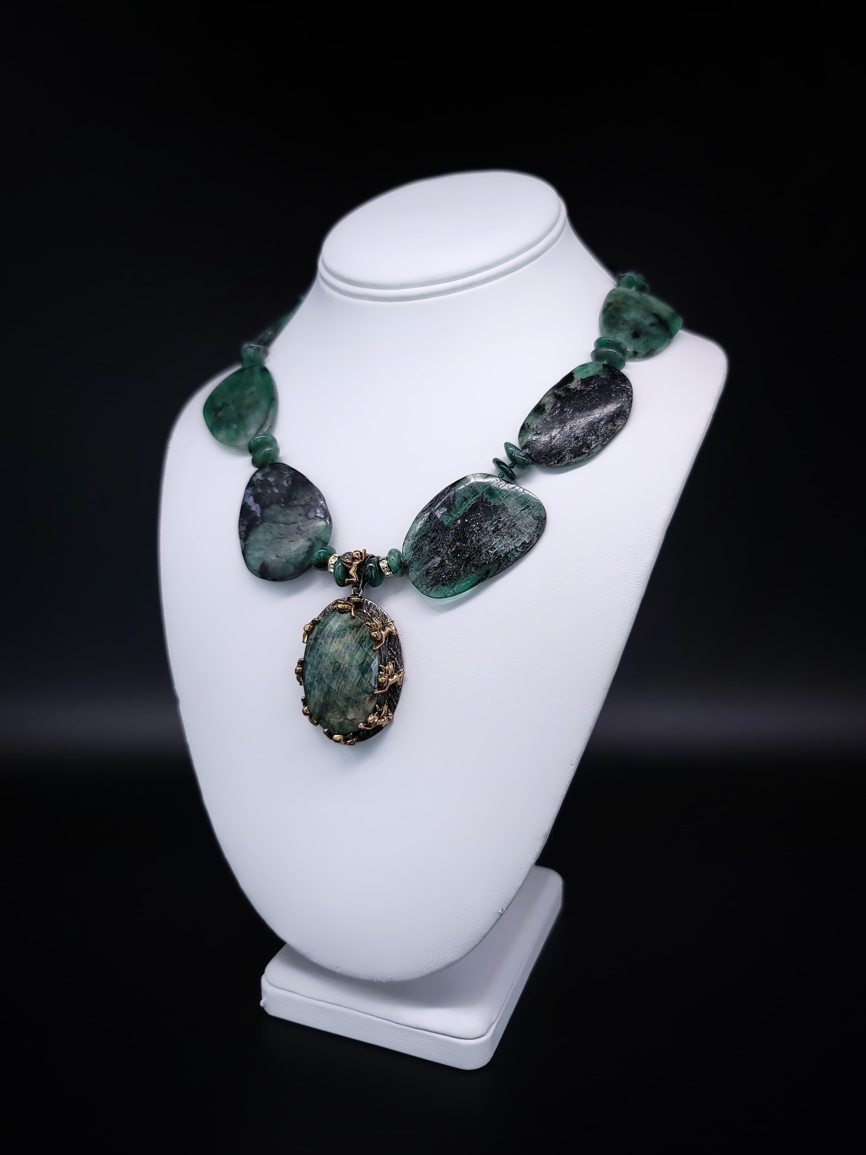 Mixed Cut A.jeschel Stunning Emerald pendant Necklace. For Sale