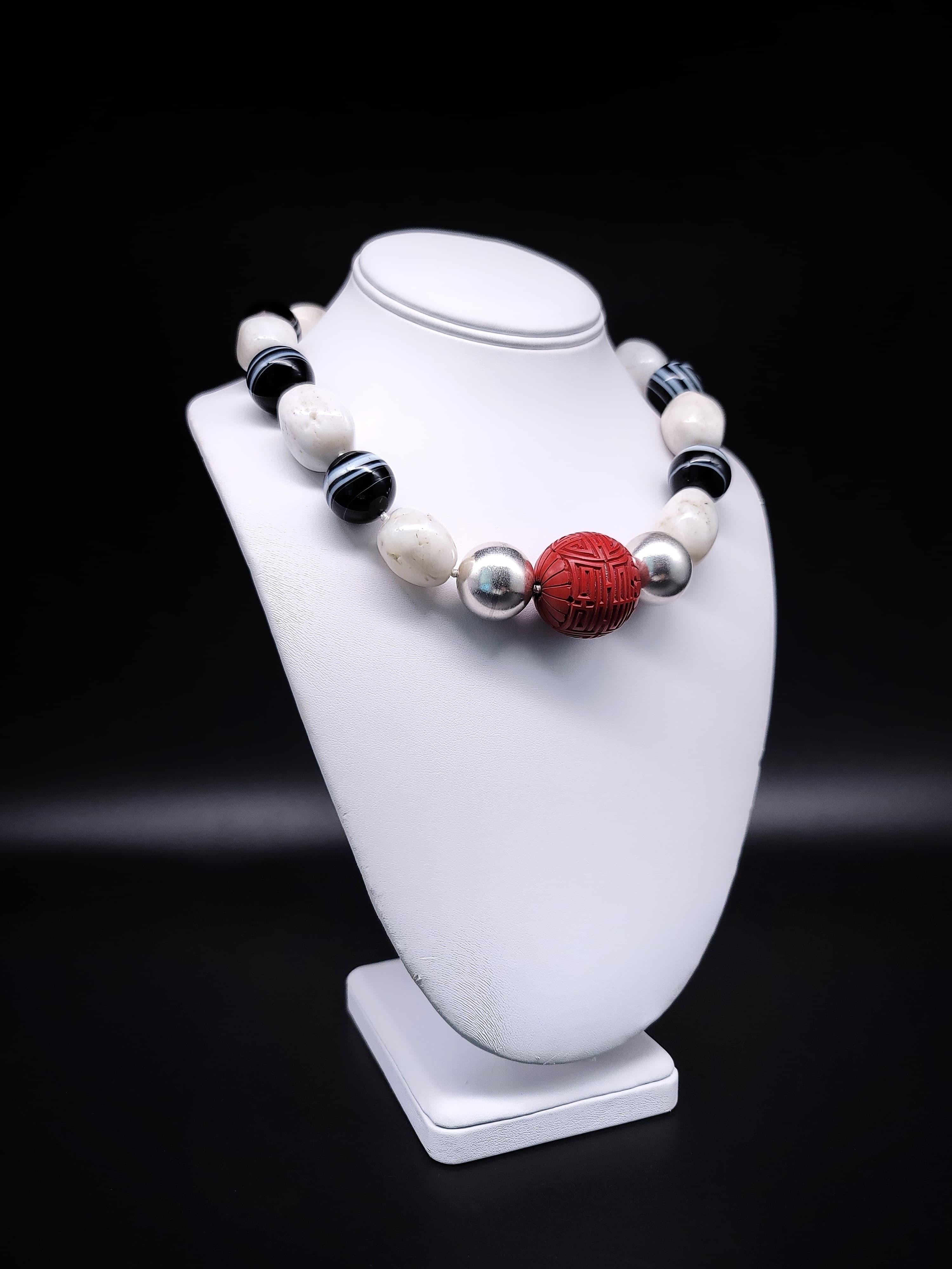 Contemporary A.Jeschel Dramatic and Bold Agate and Sardonyx bead necklace. For Sale