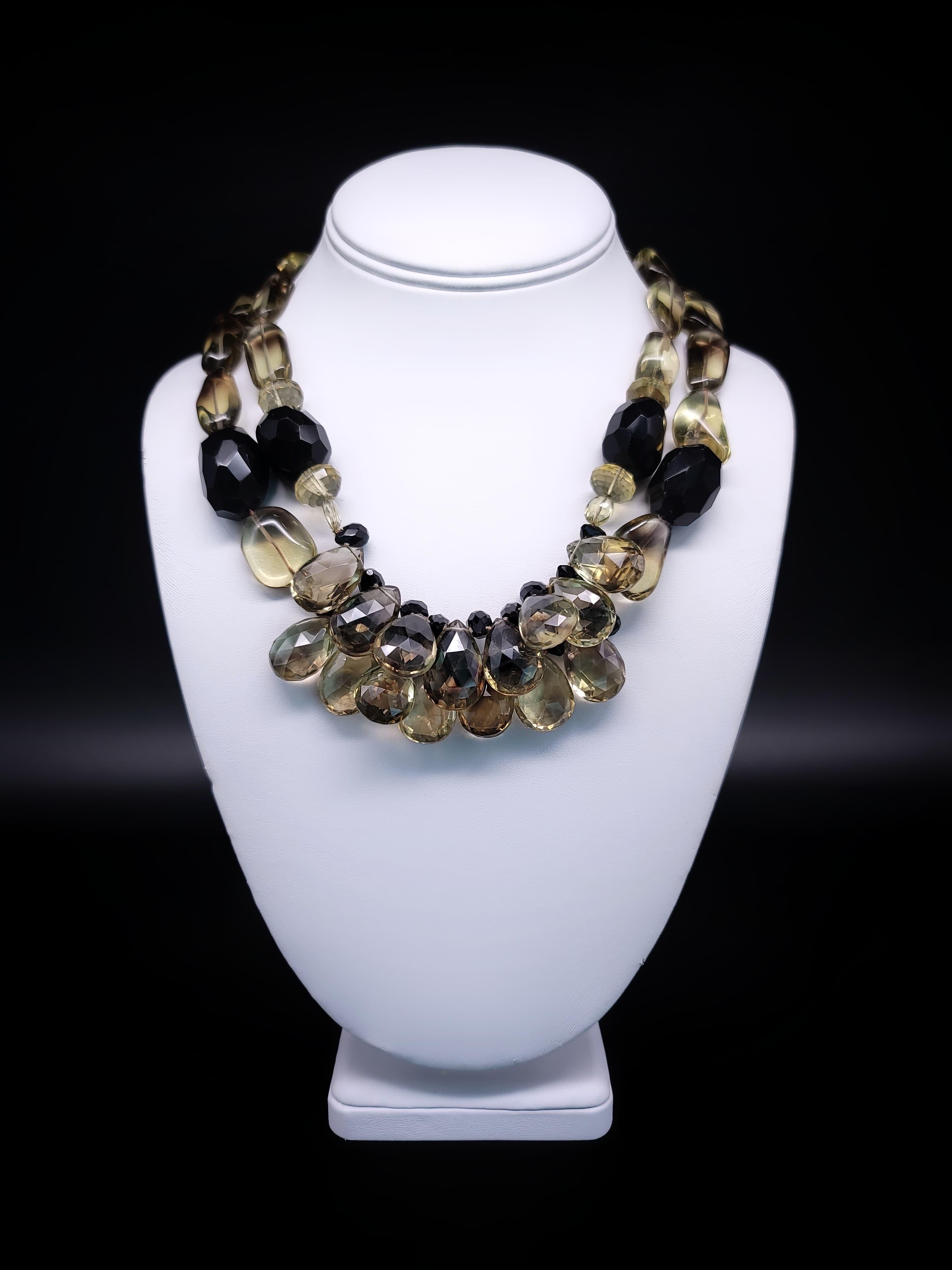 Mixed Cut A.Jeschel Rich Lemon Citrine and Faceted Onyx Necklace For Sale