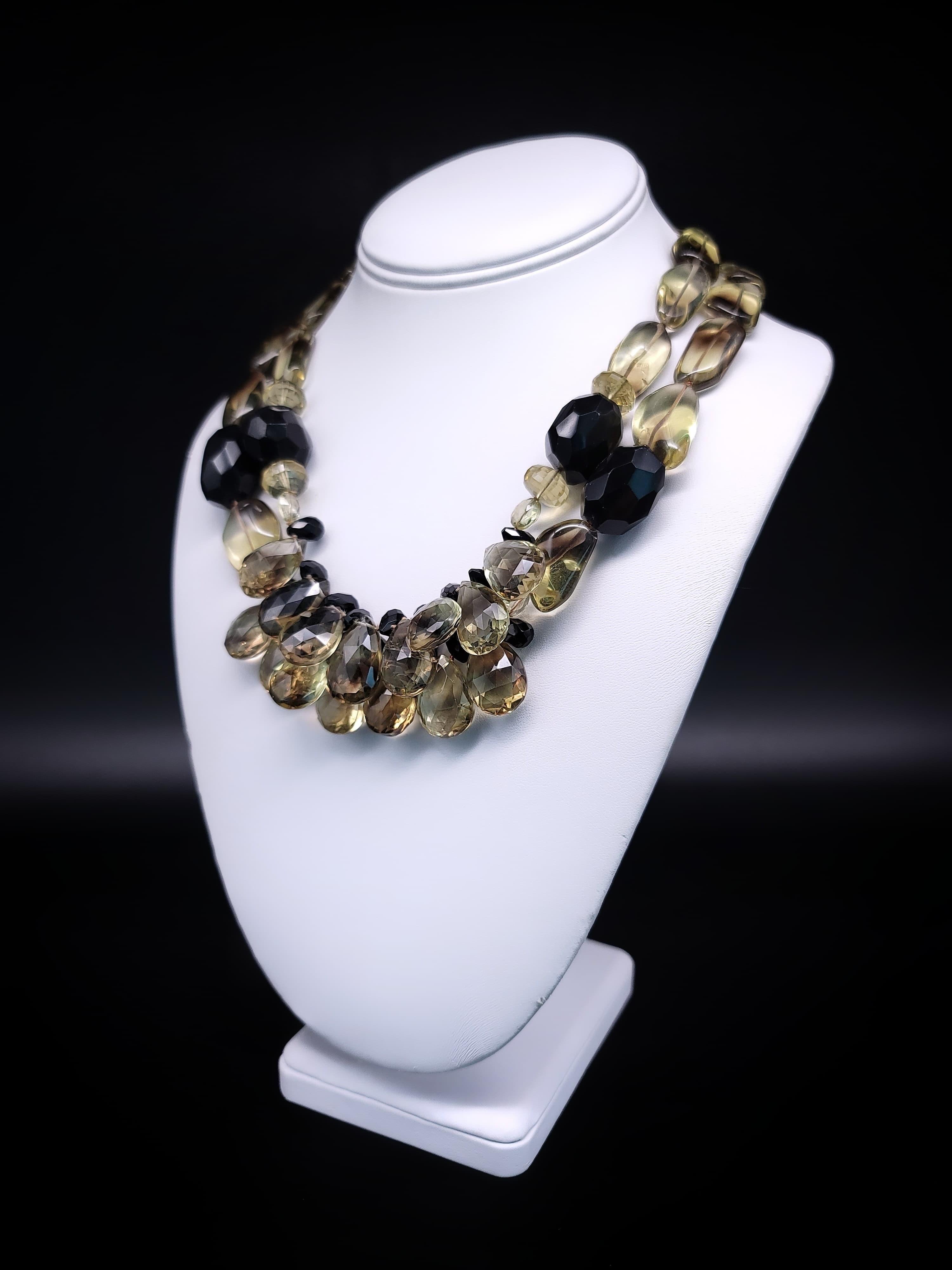 Contemporary A.Jeschel Rich Lemon Citrine and Faceted Onyx Necklace For Sale