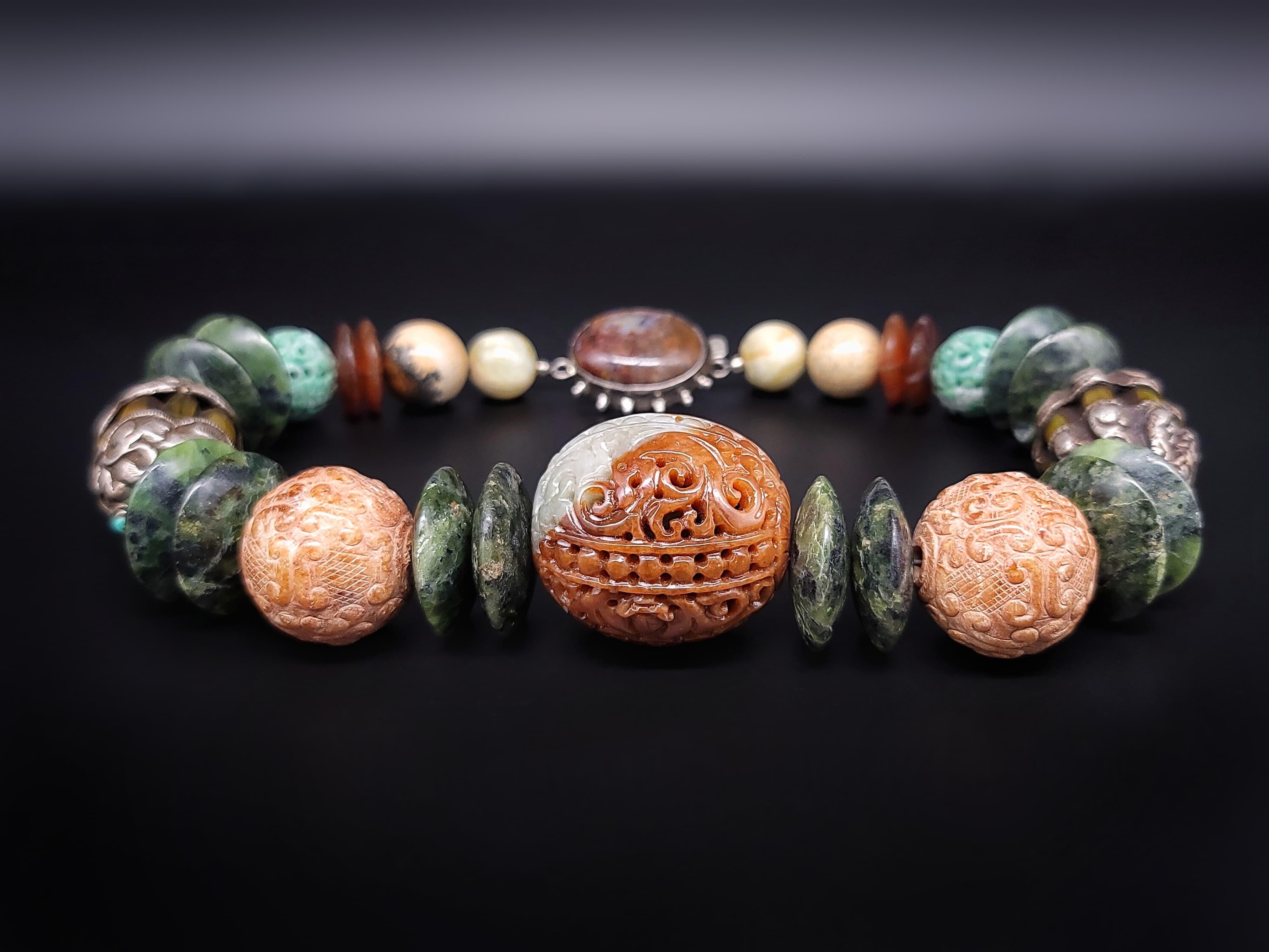A.Jeschel Unique Tibetan Amber beads and Chinese Jade necklace  For Sale 6