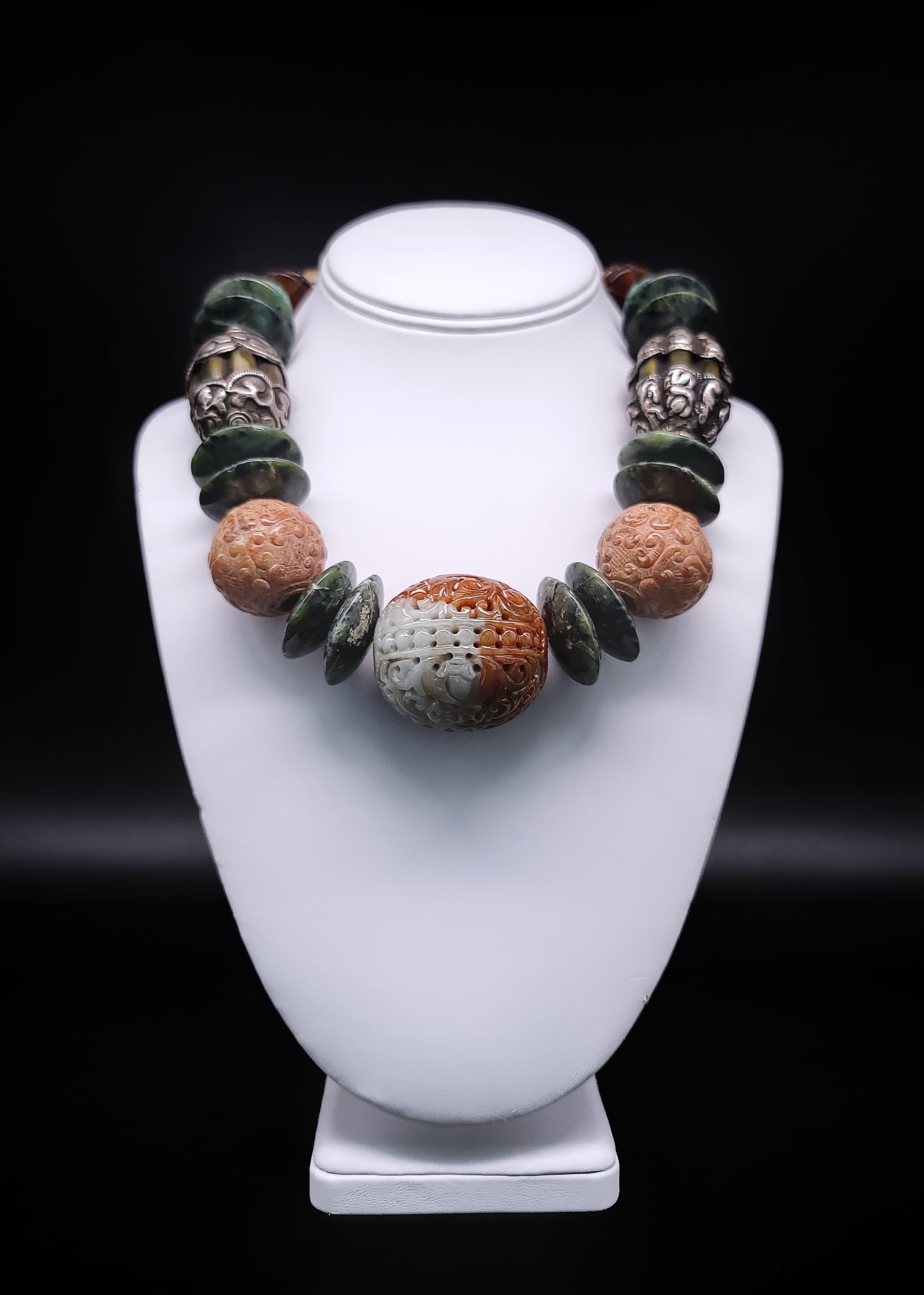 A.Jeschel Unique Tibetan Amber beads and Chinese Jade necklace  For Sale 12