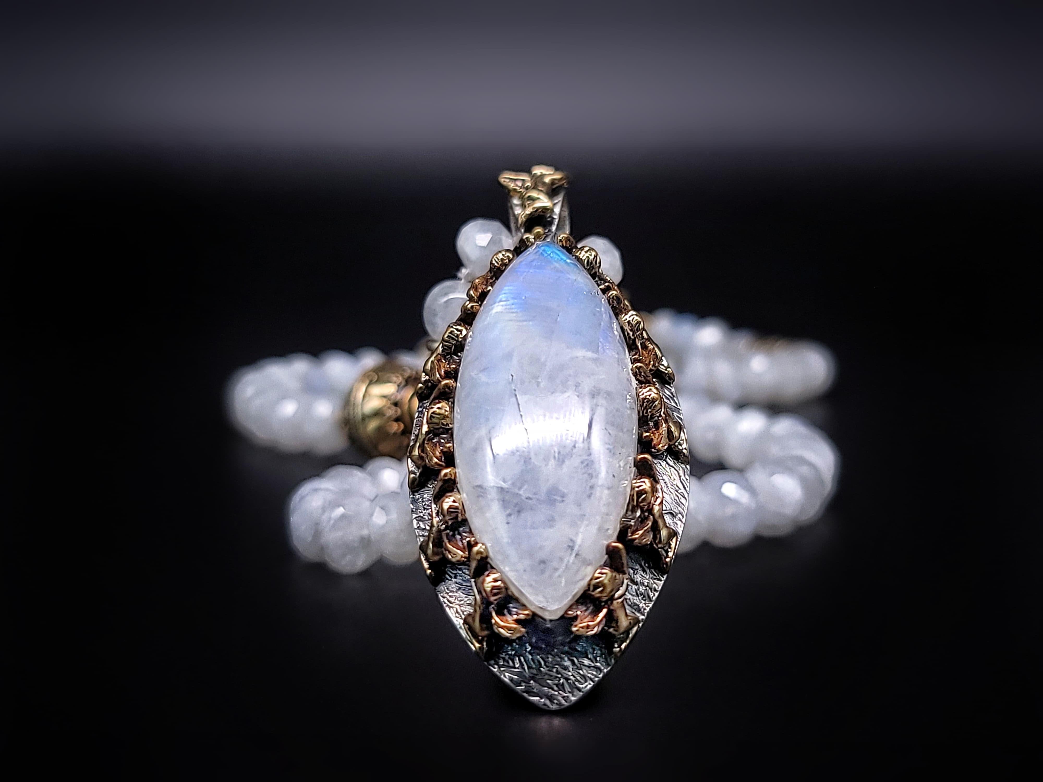A.Jeschel Rainbow Moonstone necklace set in a beautiful hand-crafted pendant. In New Condition In Miami, FL