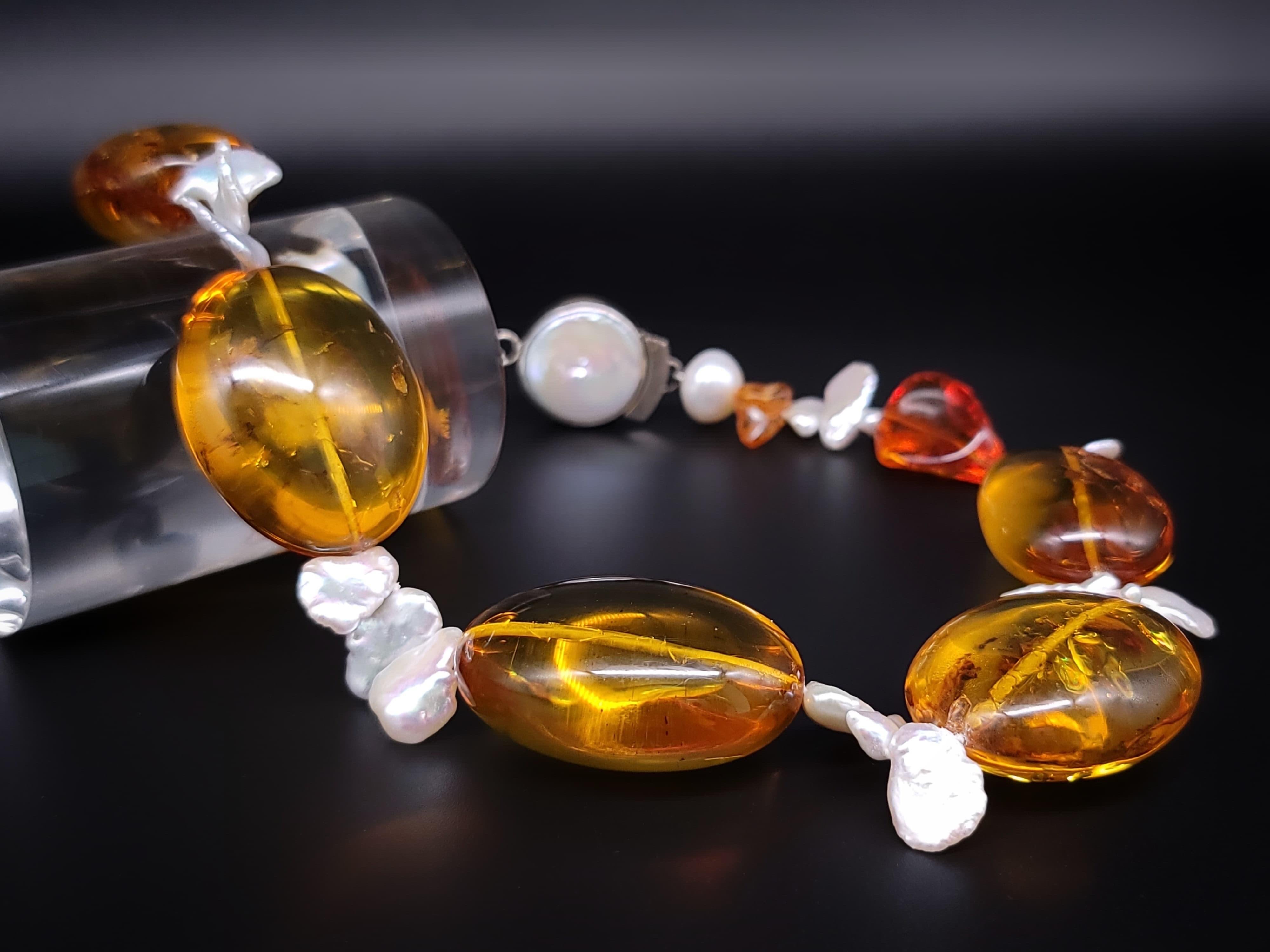 A.Jeschel Baltic Amber and Keshi Pearl necklace. In New Condition For Sale In Miami, FL