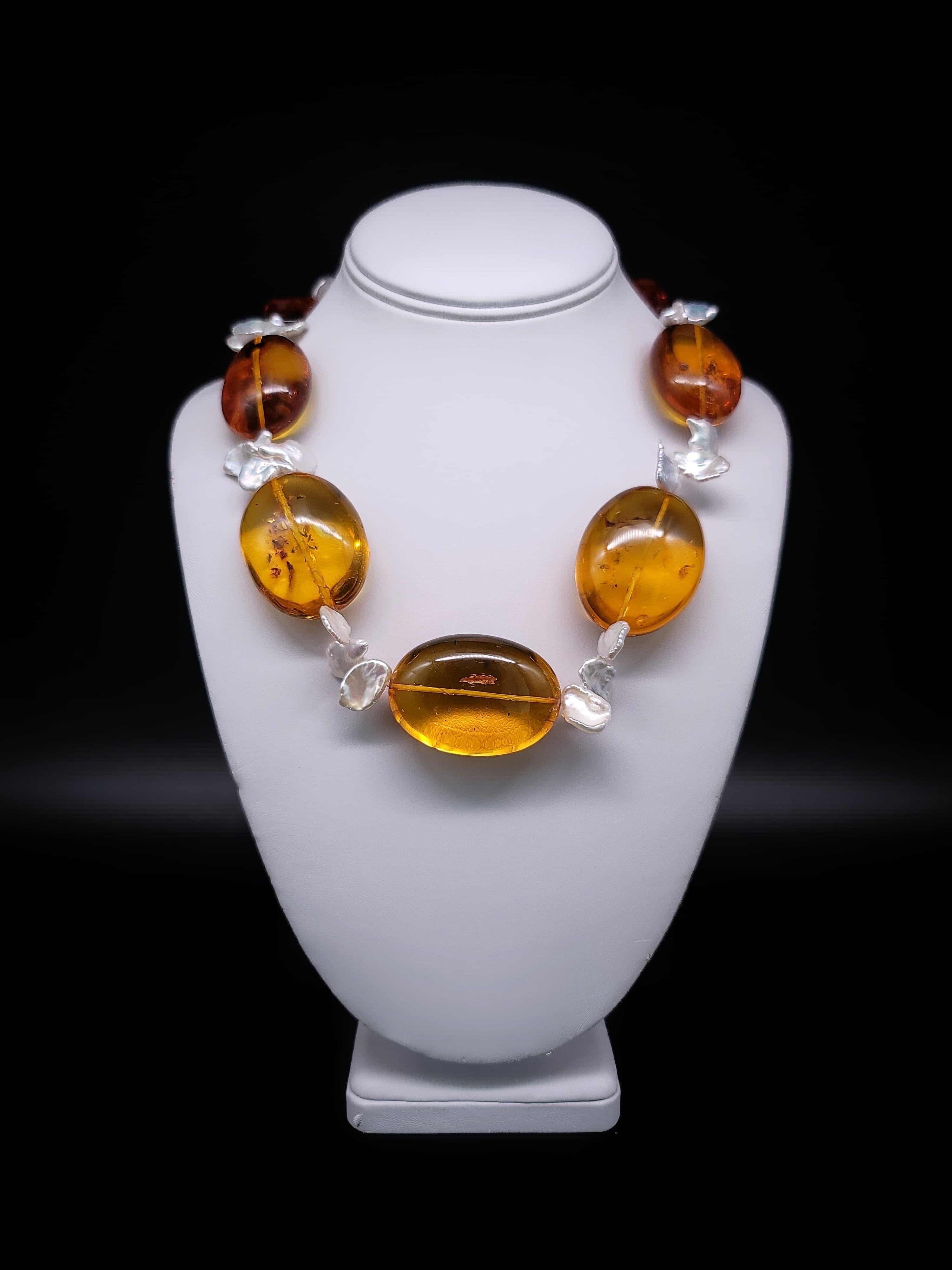 A.Jeschel Baltic Amber and Keshi Pearl necklace. For Sale 3
