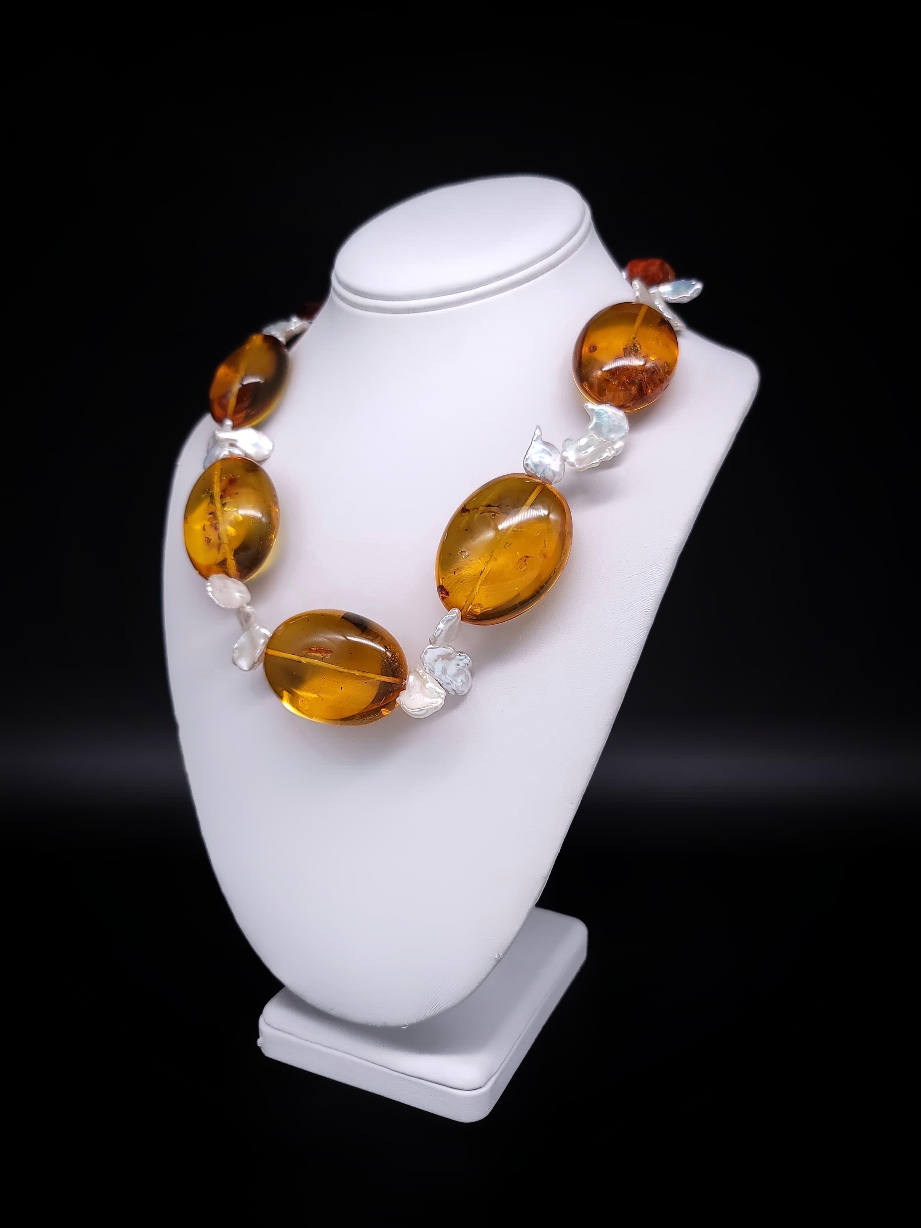 A.Jeschel Baltic Amber and Keshi Pearl necklace. For Sale 5