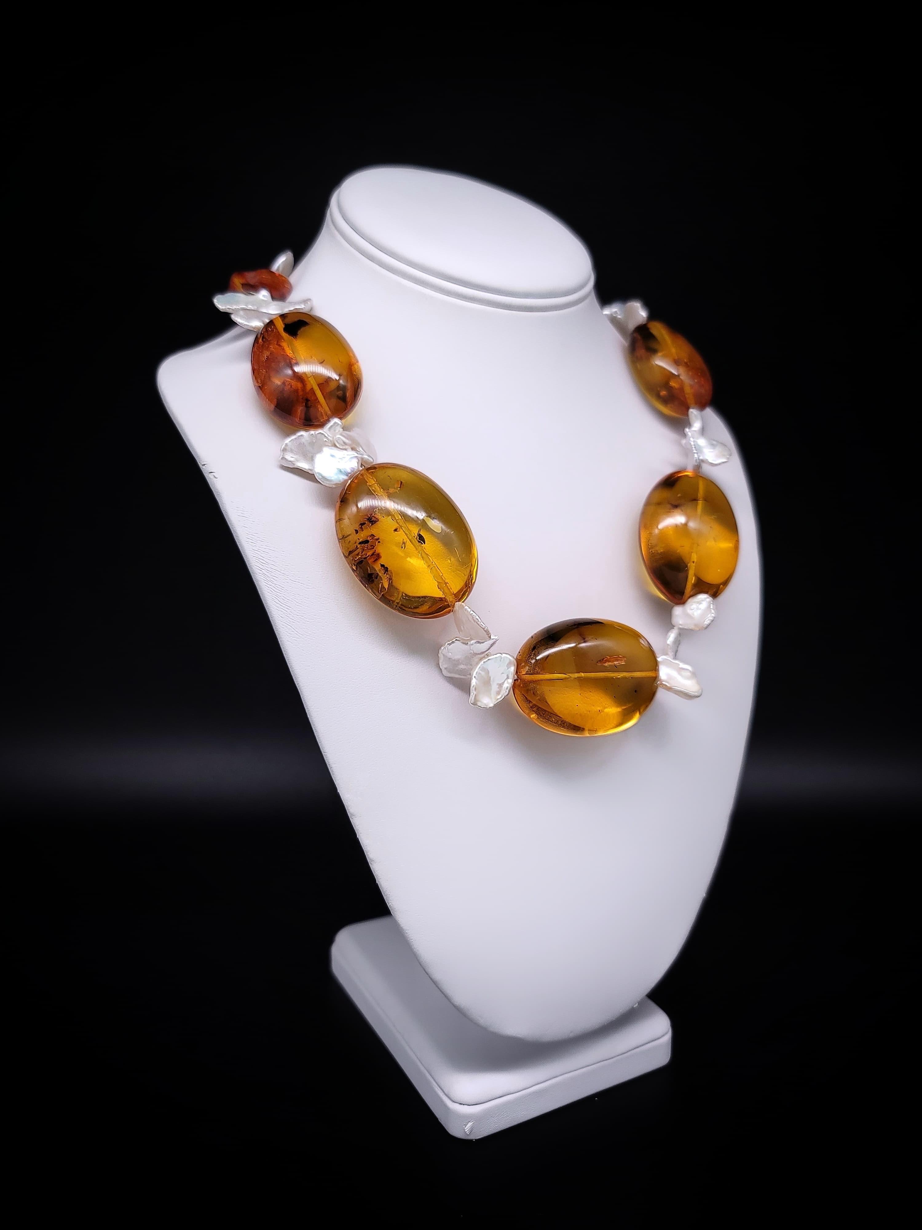 A.Jeschel Baltic Amber and Keshi Pearl necklace. For Sale 6