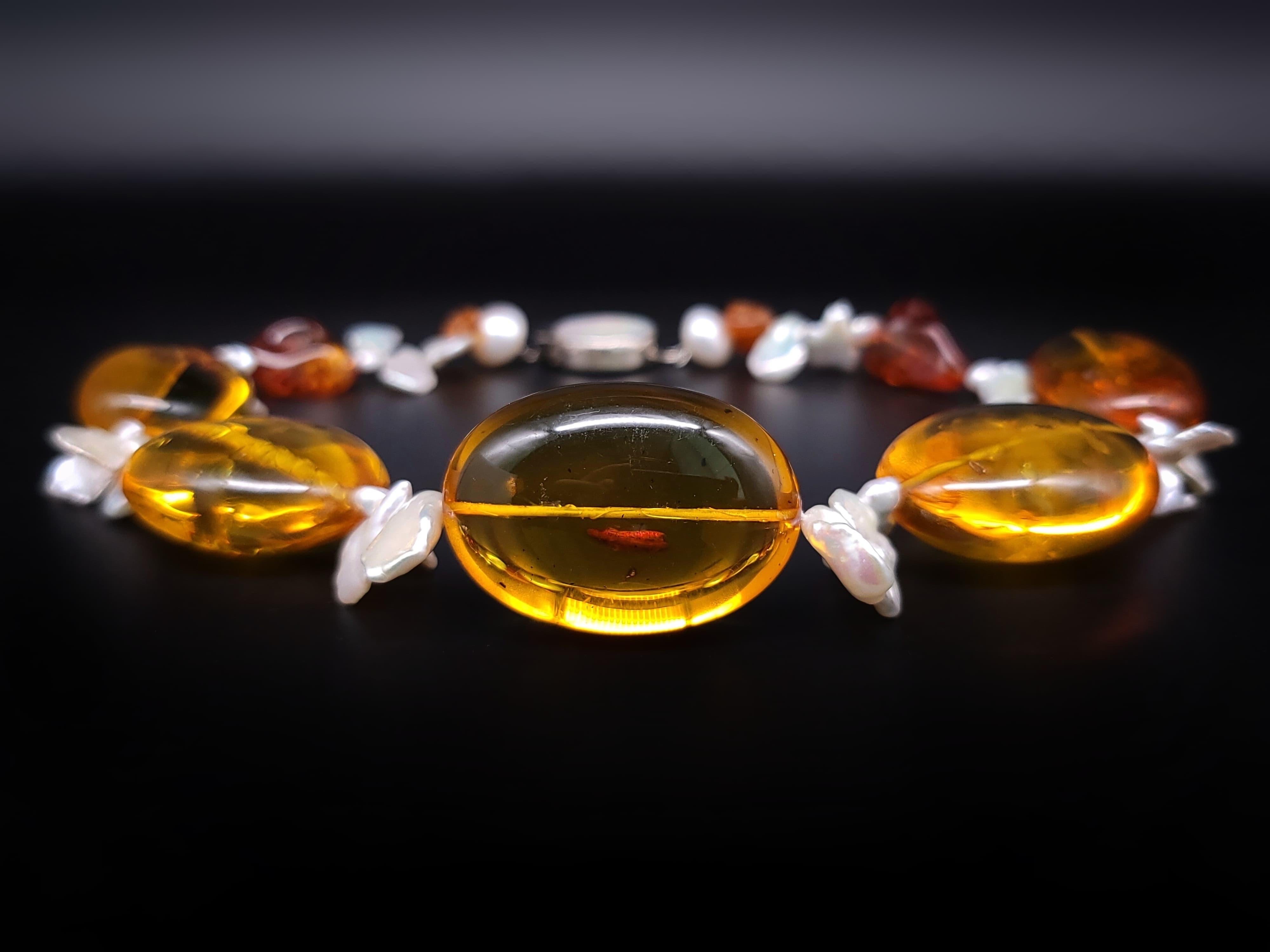 A.Jeschel Baltic Amber and Keshi Pearl necklace. For Sale 8