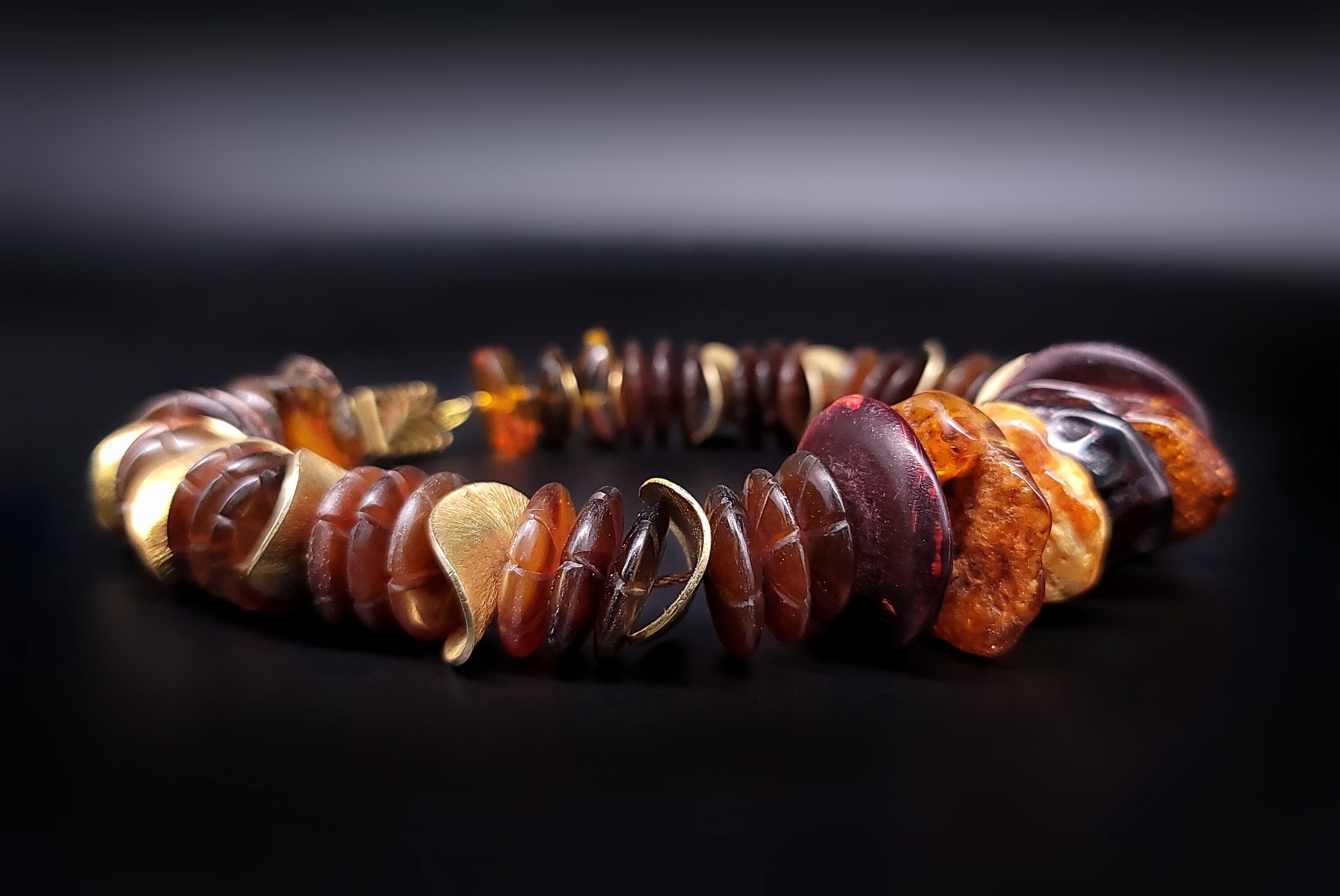 Contemporary A.Jeschel Bold Amber and wood necklace. For Sale