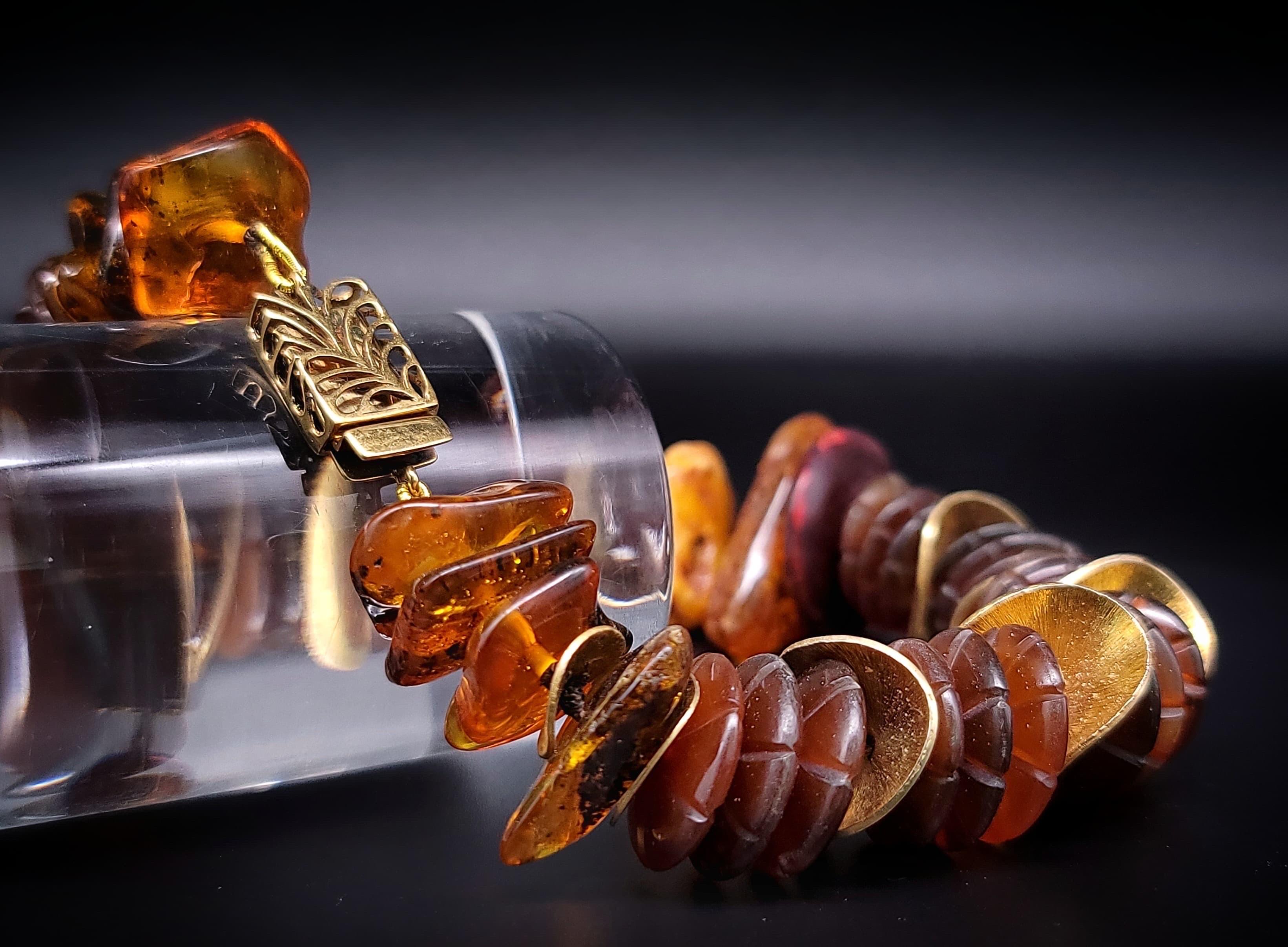 Mixed Cut A.Jeschel Bold Amber and wood necklace. For Sale