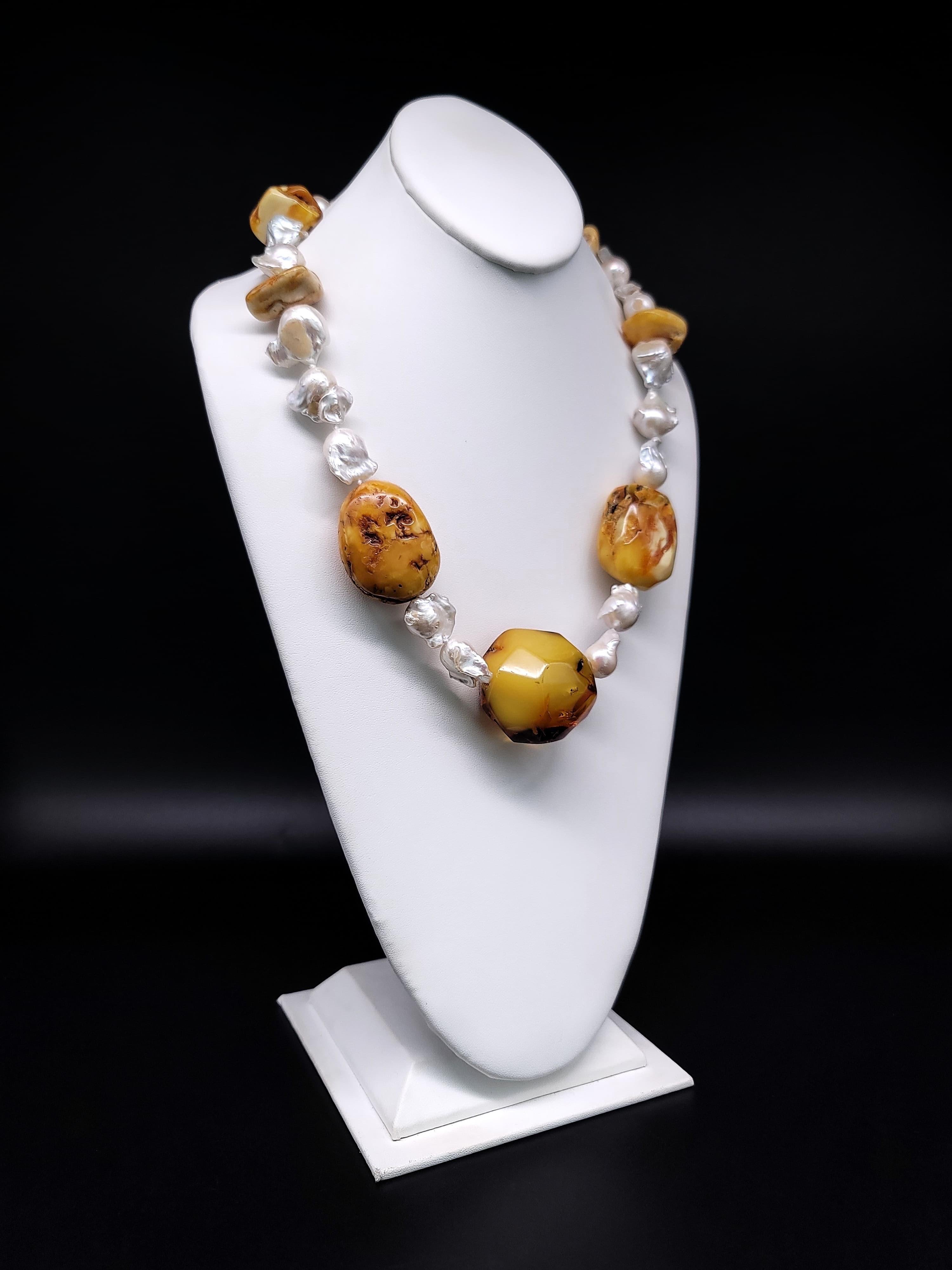 Contemporain A.Jeschel Collier d'ambre baltique et de perles baroques en vente