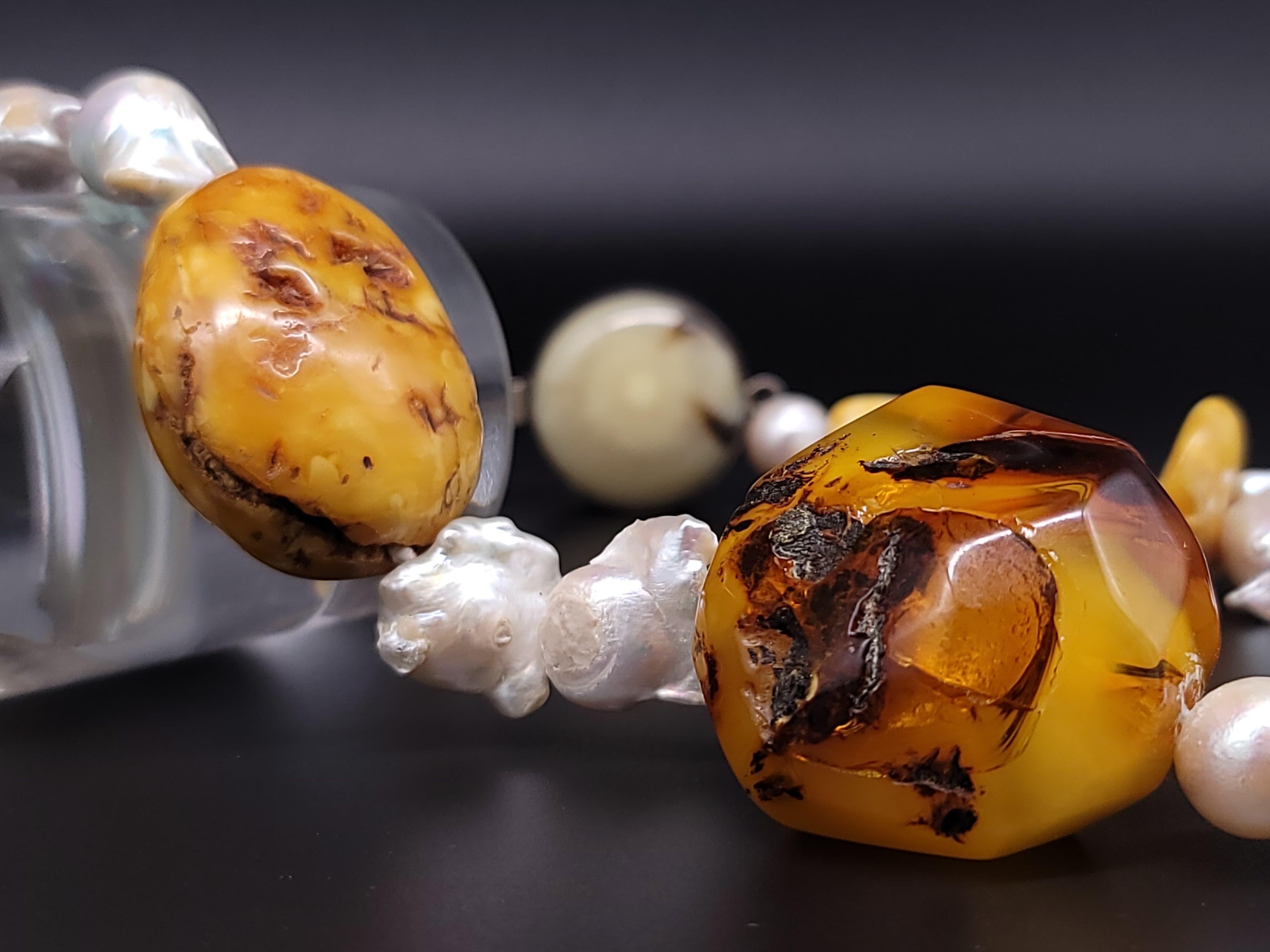 A.Jeschel Baltic Amber and Baroque Pearls Necklace. For Sale 1