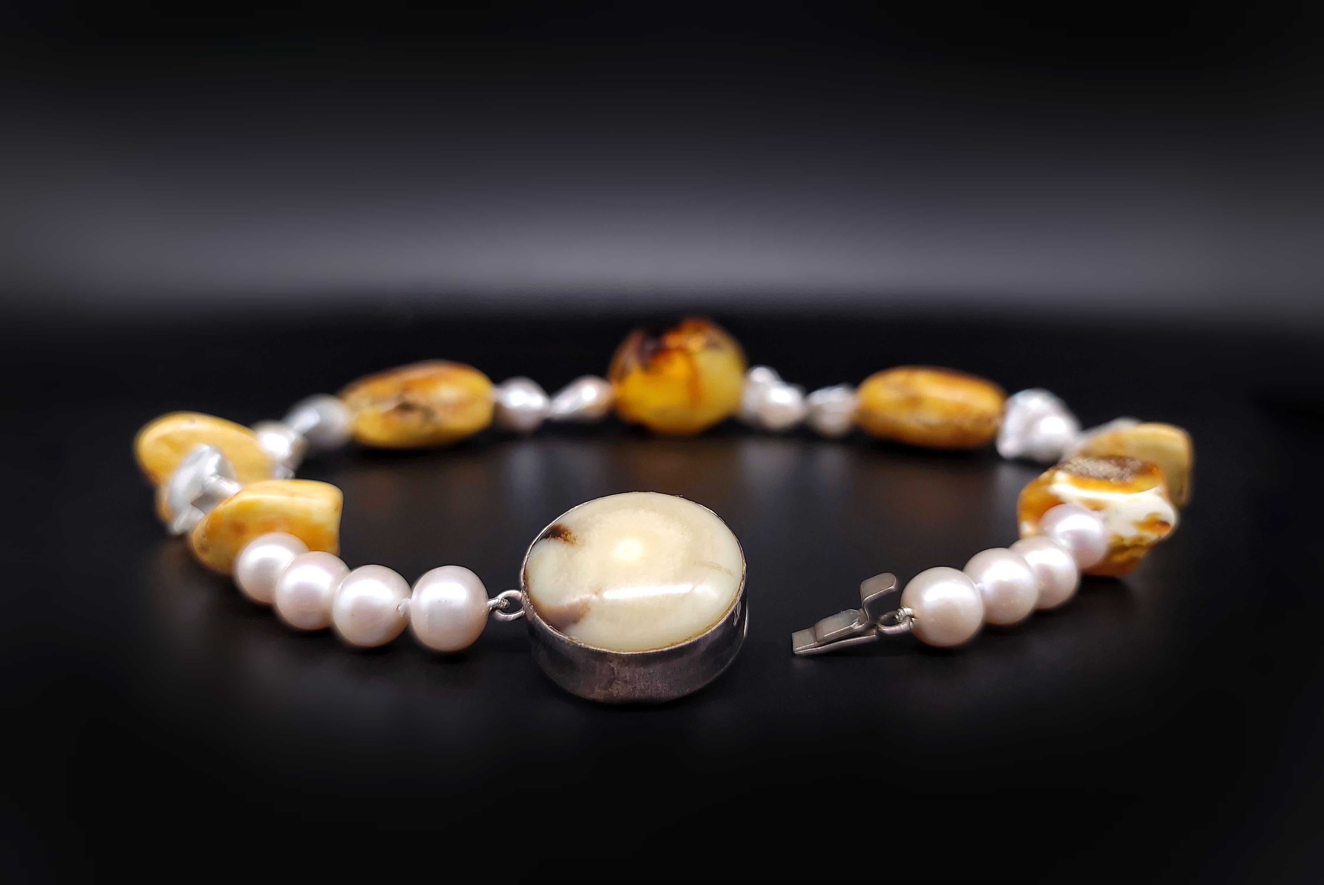 A.Jeschel Baltic Amber and Baroque Pearls Necklace. For Sale 4