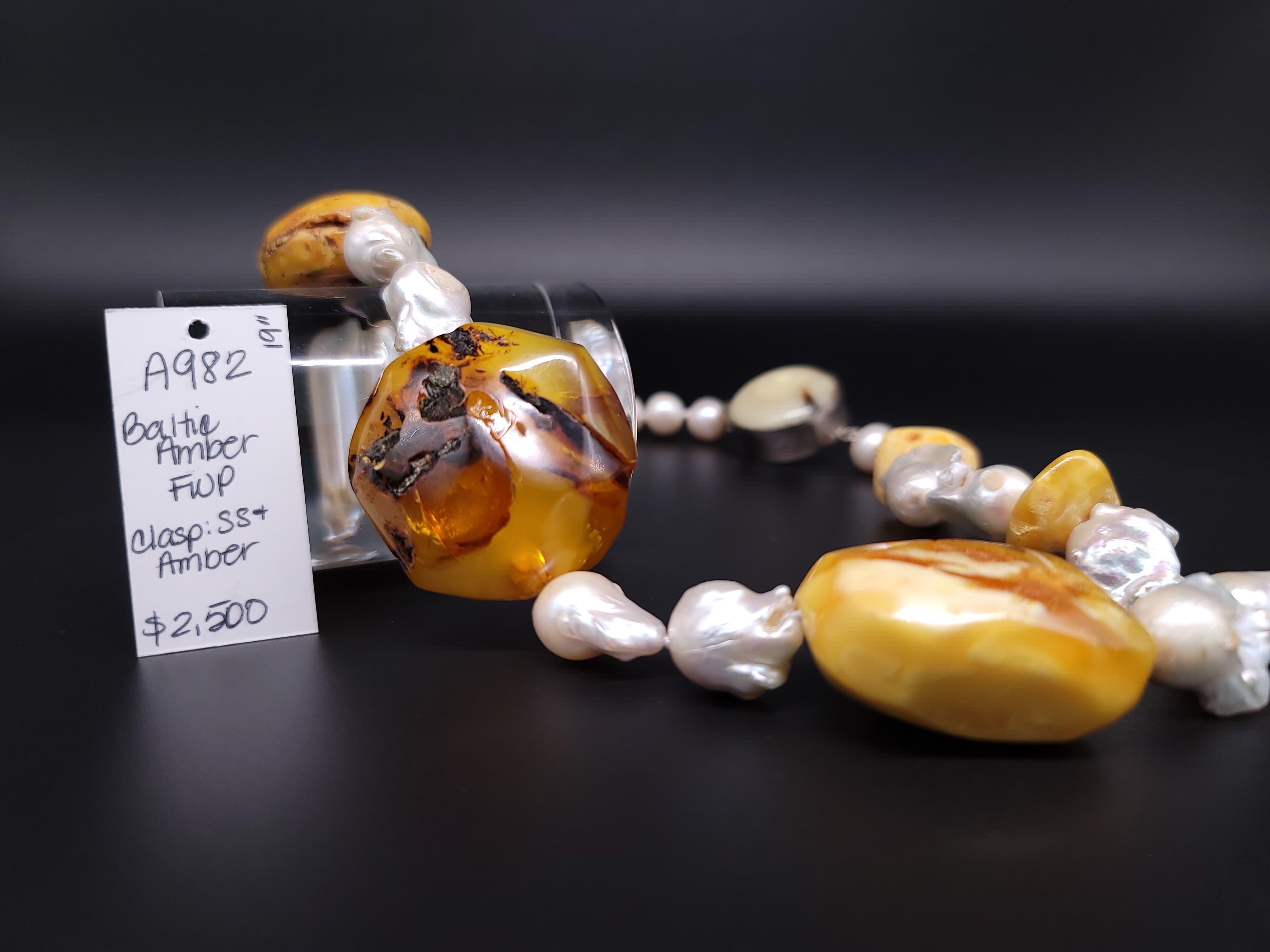 A.Jeschel Baltic Amber and Baroque Pearls Necklace. For Sale 5