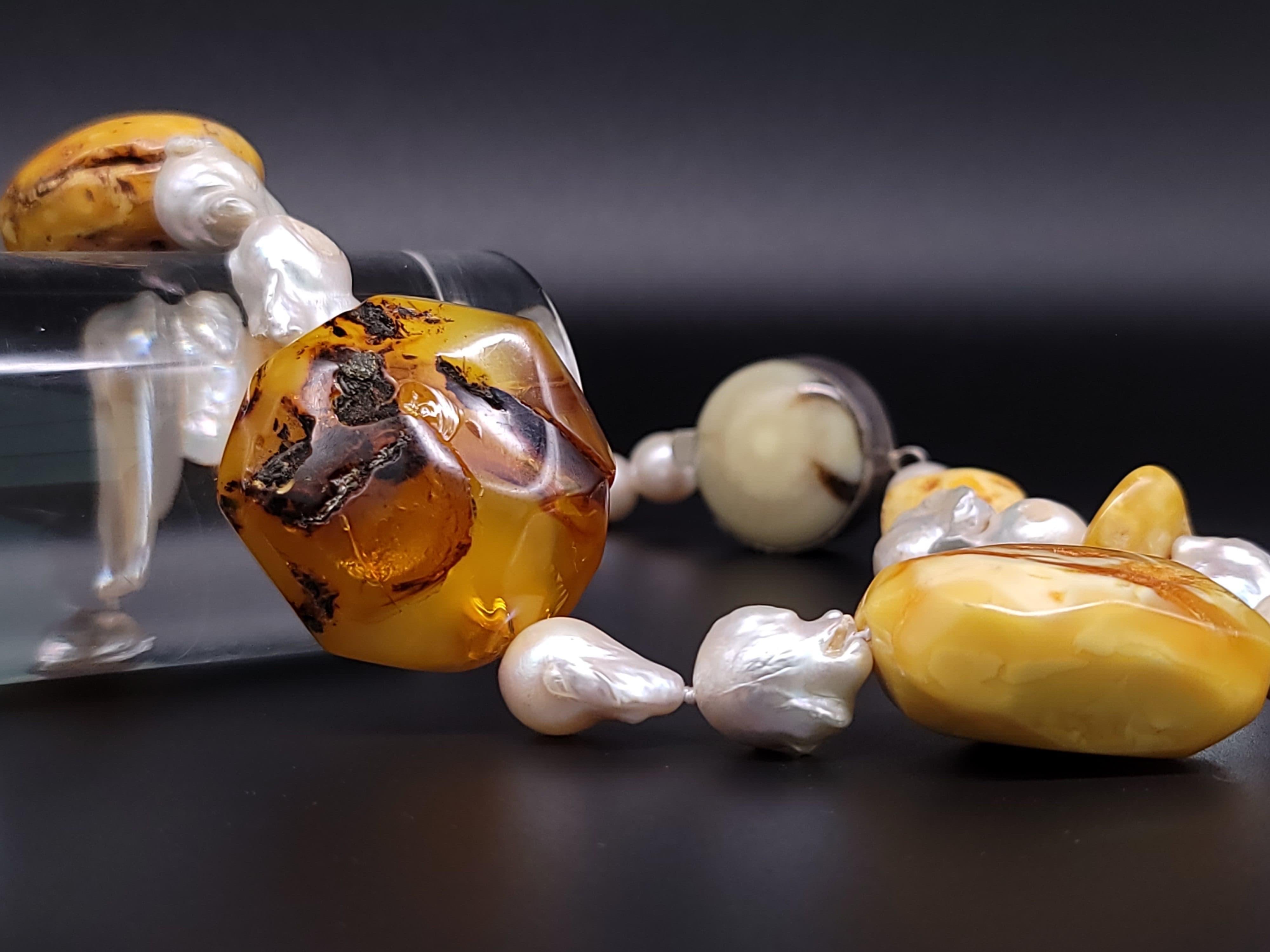 A.Jeschel Baltic Amber and Baroque Pearls Necklace. For Sale 6