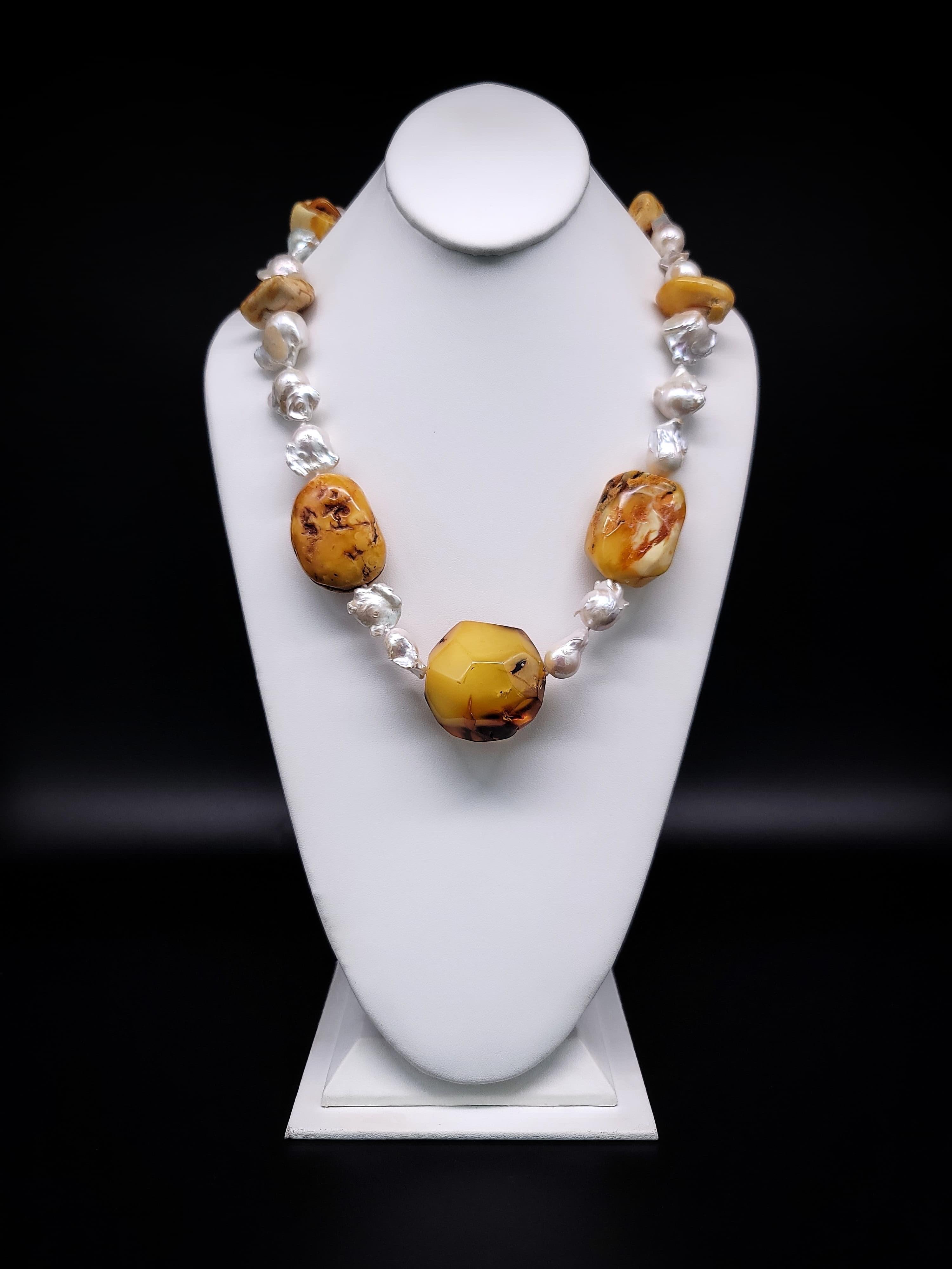 A.Jeschel Baltic Amber and Baroque Pearls Necklace. For Sale 7