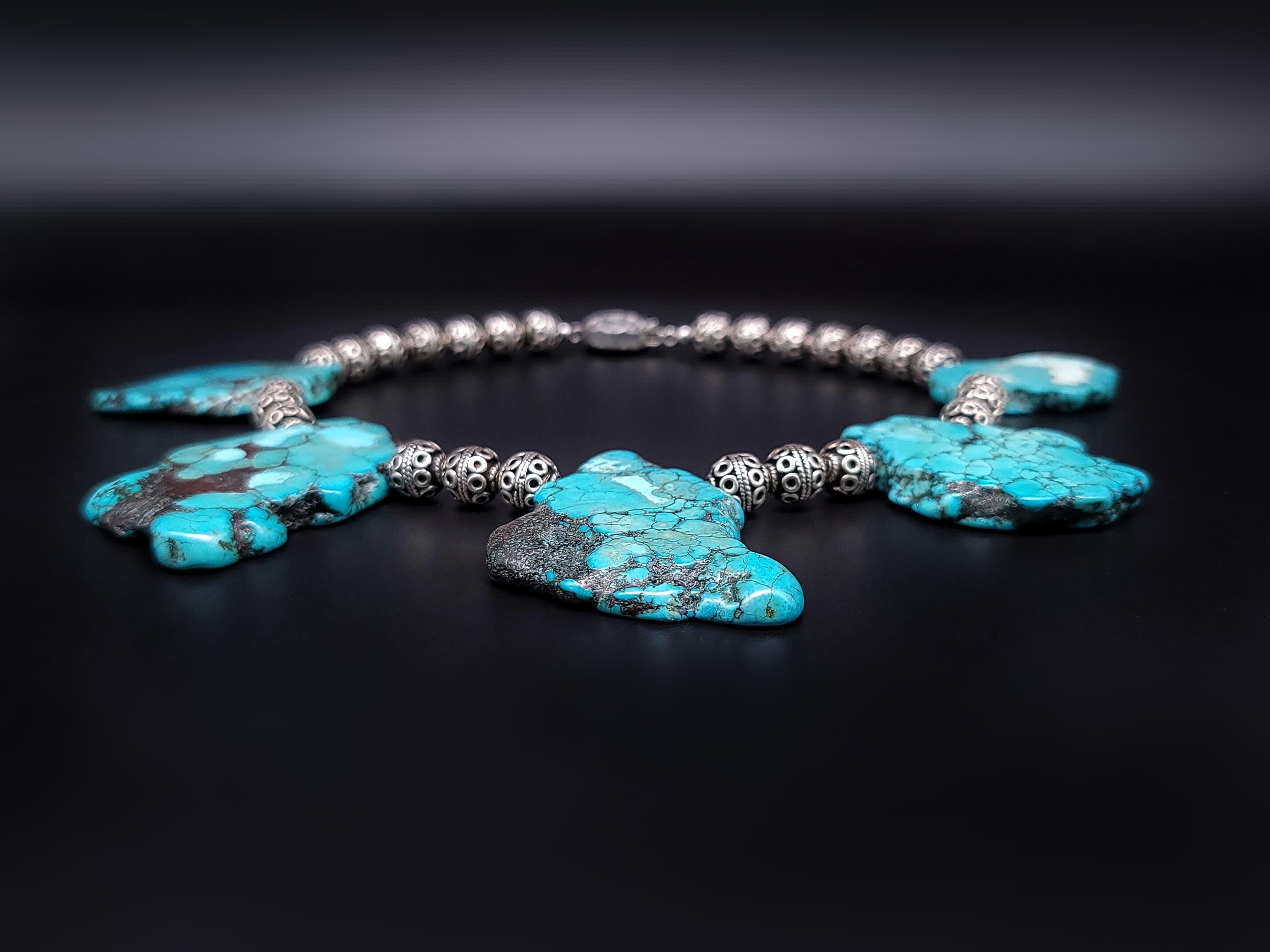 Contemporary A.Jeschel Massive Turquoise and Sterling Silver Necklace. For Sale