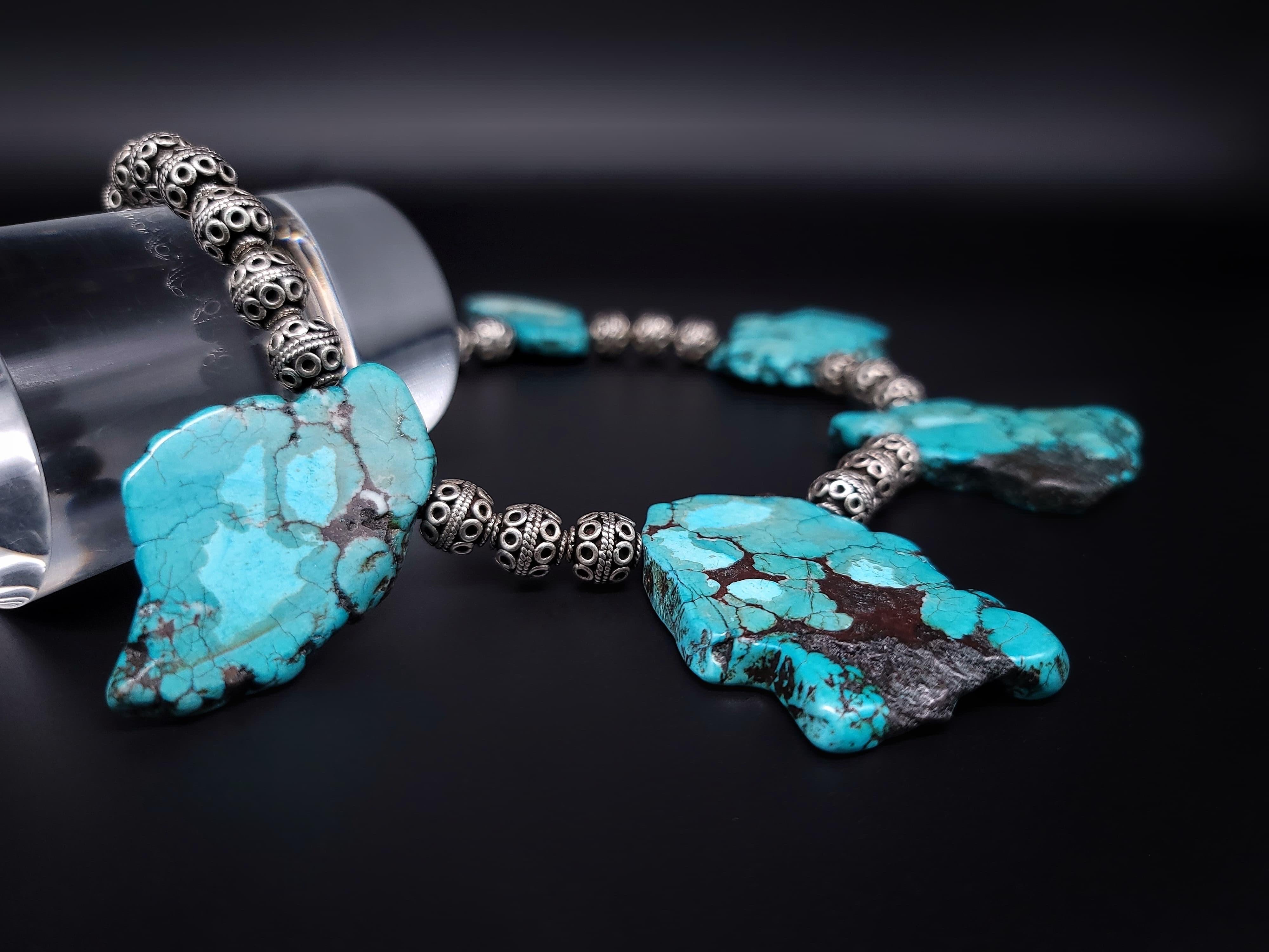 A.Jeschel Massive Turquoise and Sterling Silver Necklace. For Sale 1