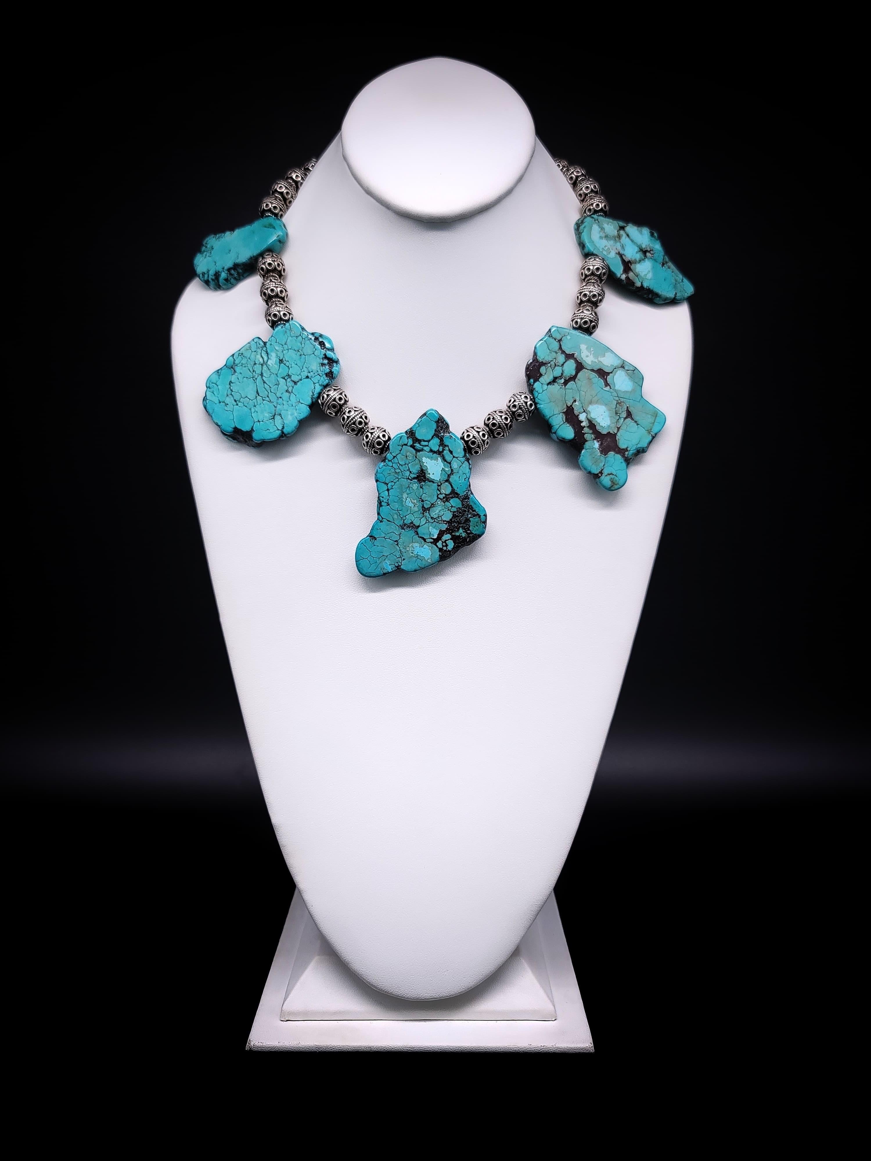 A.Jeschel Massive Turquoise and Sterling Silver Necklace. For Sale 4