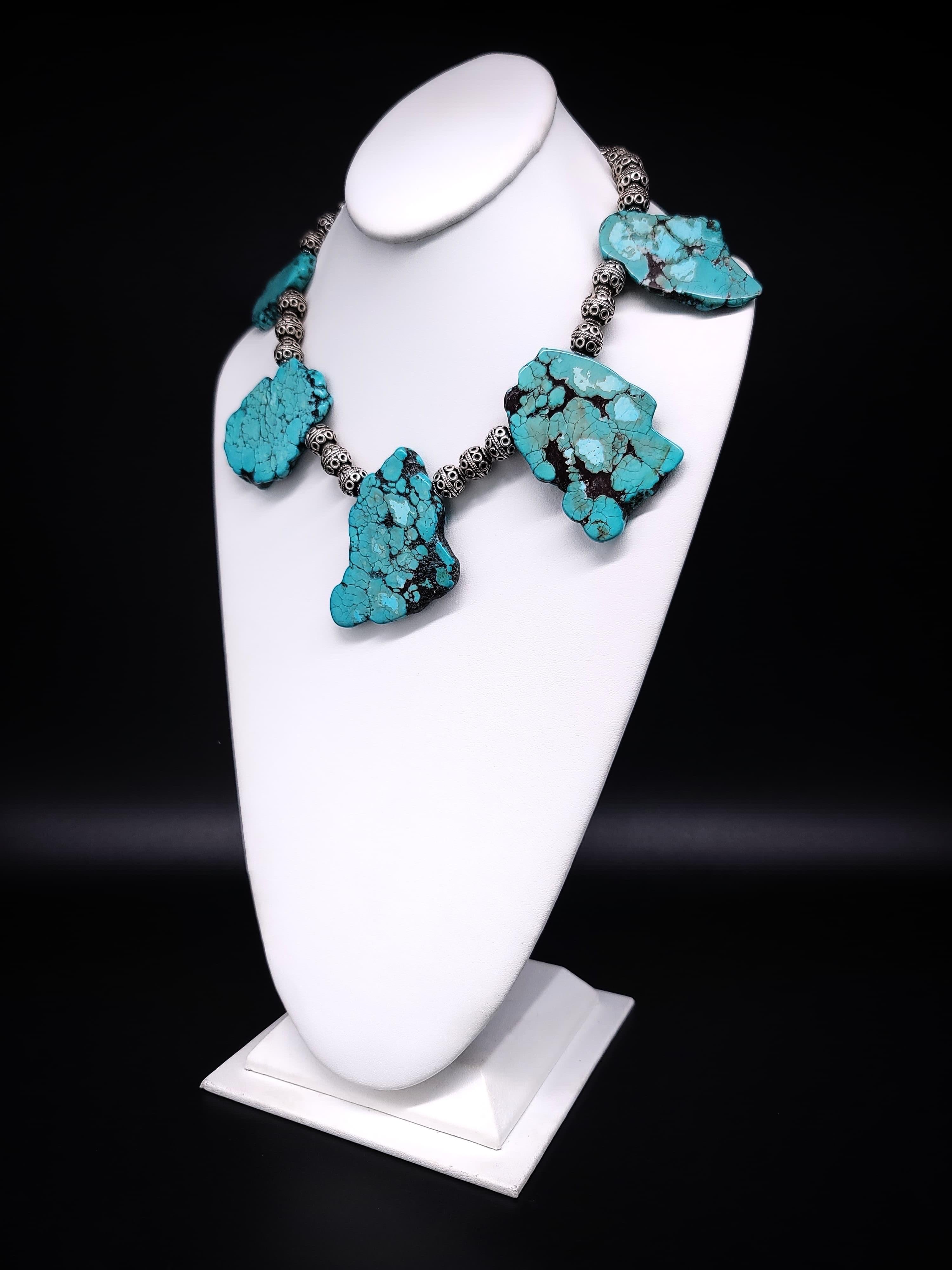 A.Jeschel Massive Turquoise and Sterling Silver Necklace. For Sale 9