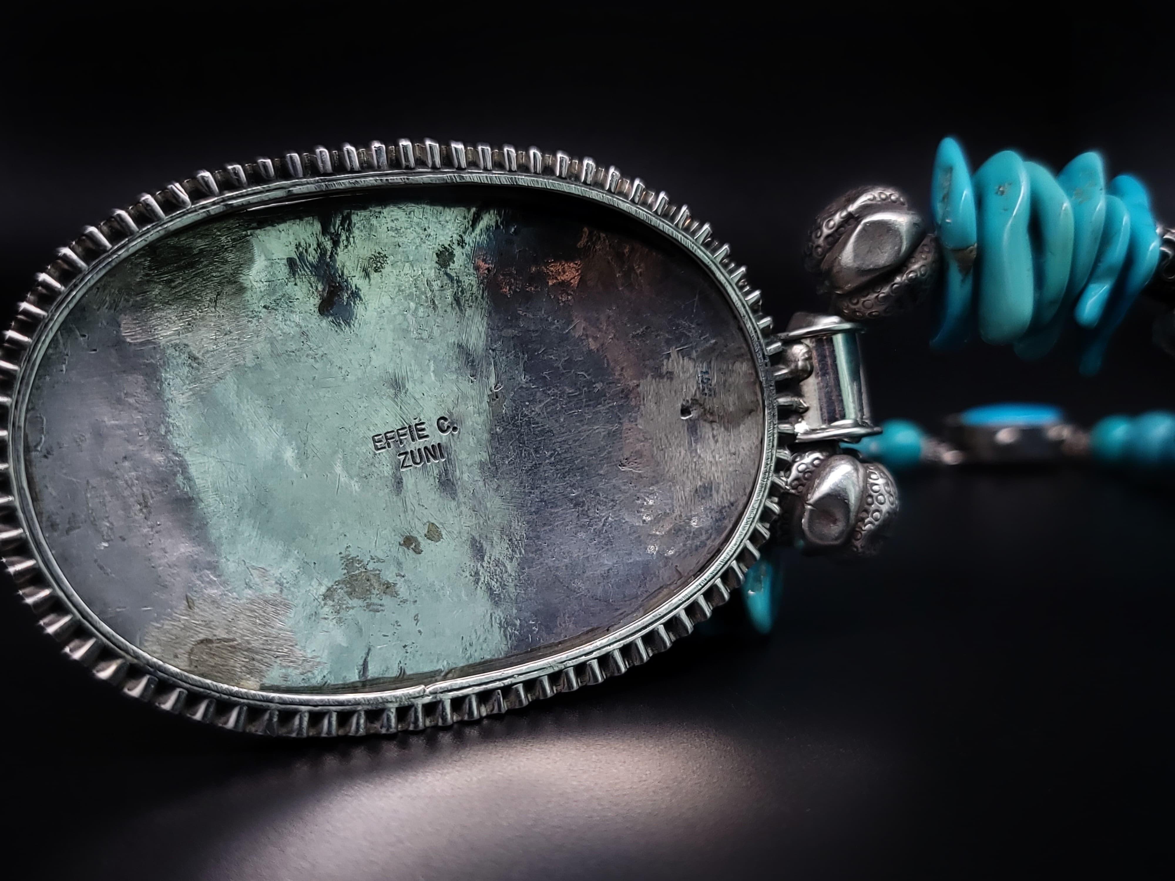 A.Jeschel Powerful Effie C Zuni pendentif et collier turquoise en argent sterling en vente 3